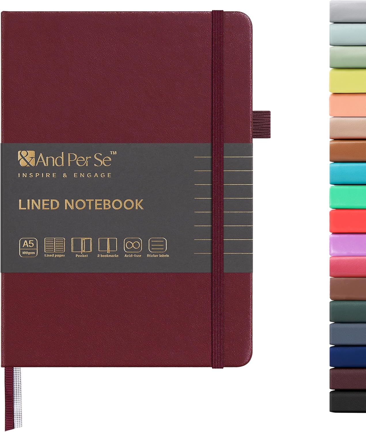 &And Per Se 10-Pack Lined Notebooks, A5 Hardcover, 160 Pages 100gsm Thick Paper, Office Supply Bulk Order, Corporate New Hire Kits, Breakroom Essentials – College Ruled, 10 Units (Dark Blue)