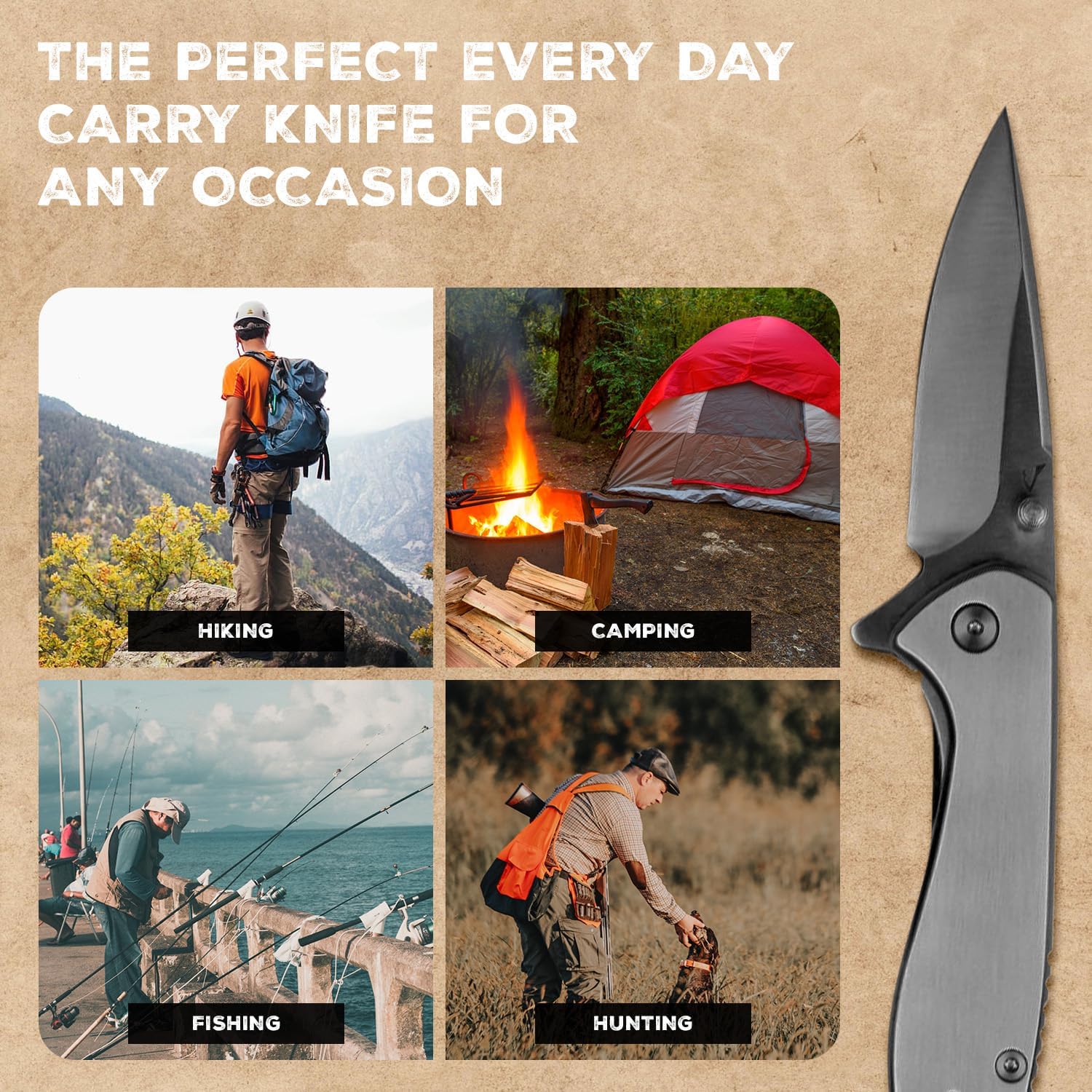 Folding Knife - G10 Handle, AUS-8 Stainless Steel Blade, 2.5" Sharp Blade, 5.75" Overall Length, Liner Lock, Reversible Clip, Ball Bearing Pivot, EDC