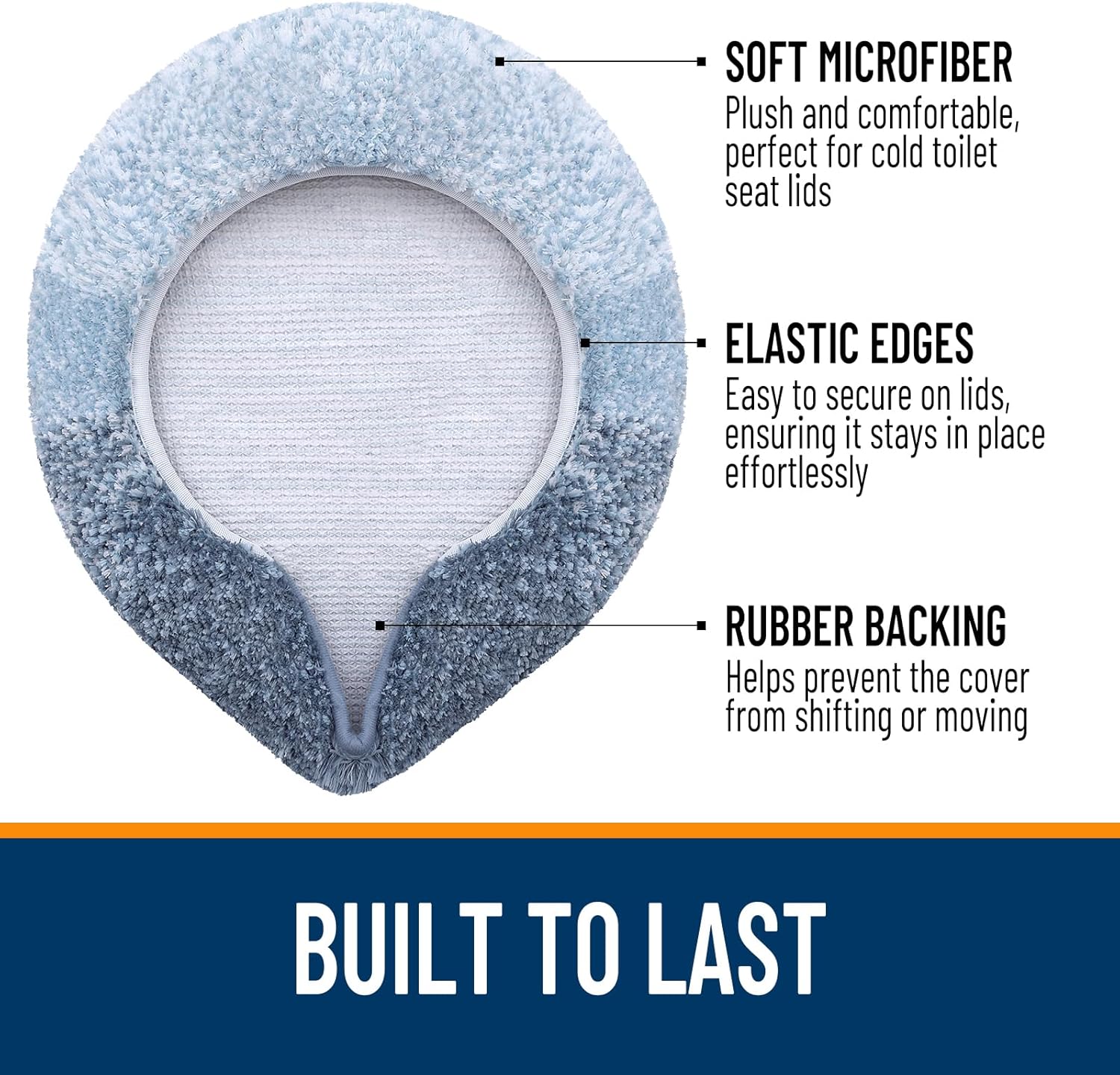 OLANLY Ombre Bathroom Rugs Sets 3 Piece and Toilet Lid Cover, Bathroom Rug Set Size 30x20+24x16+24x20 and Toilet Lid Cover Size 17.5x15 in Blue, 4 Item Bundle