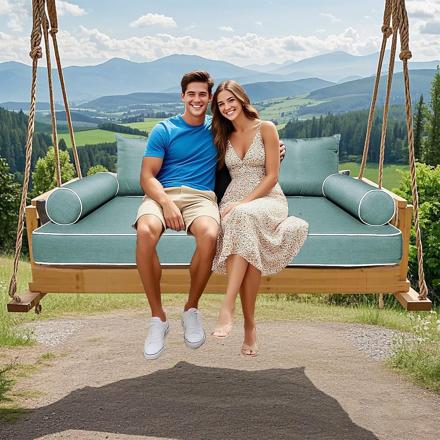 Outdoor Twin Size Daybed Mattress Cover Waterproof, Porch Swing Bed Cushion Covers with Zip,Outdoors Bedding Cushions Pillow Bolster Fitted Sheet Slipcover,ONLY Cover (Teal, 75 * 39 * 6inch)