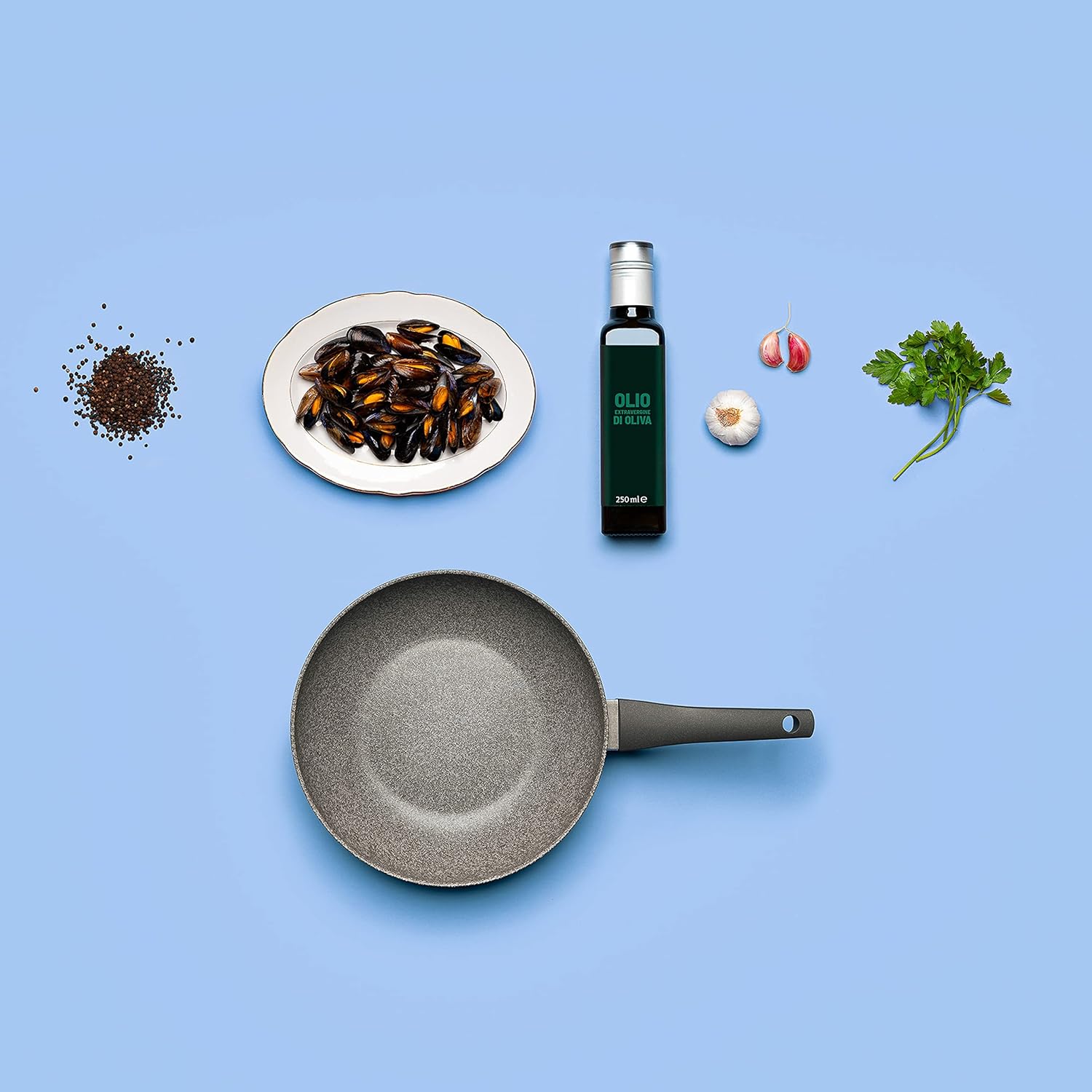 Moneta Wok Symphony 28 cm Also for Induction, Reinforced with Mineral Particles. Made in Italy