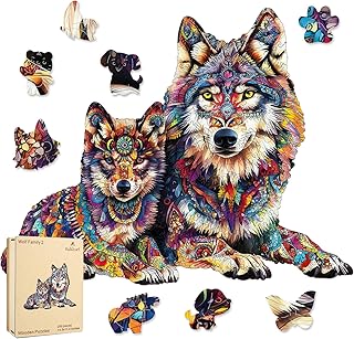 Ruikiyart Wolf Family A 500 Pieces Wooden Jigsaw Puzzles for Adults Unique Irregular Shape Laser Cut Animal Puzzles for Fa...