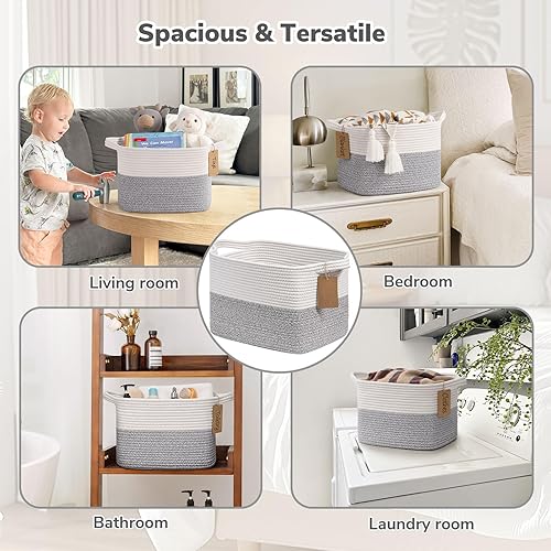 Miniatura 4 de Goodpick Cesta de almacenamiento tejida, pequeña cesta de lavandería para ropa, toallas y zapatos, organizador de regalo cuadrado de cuerda con