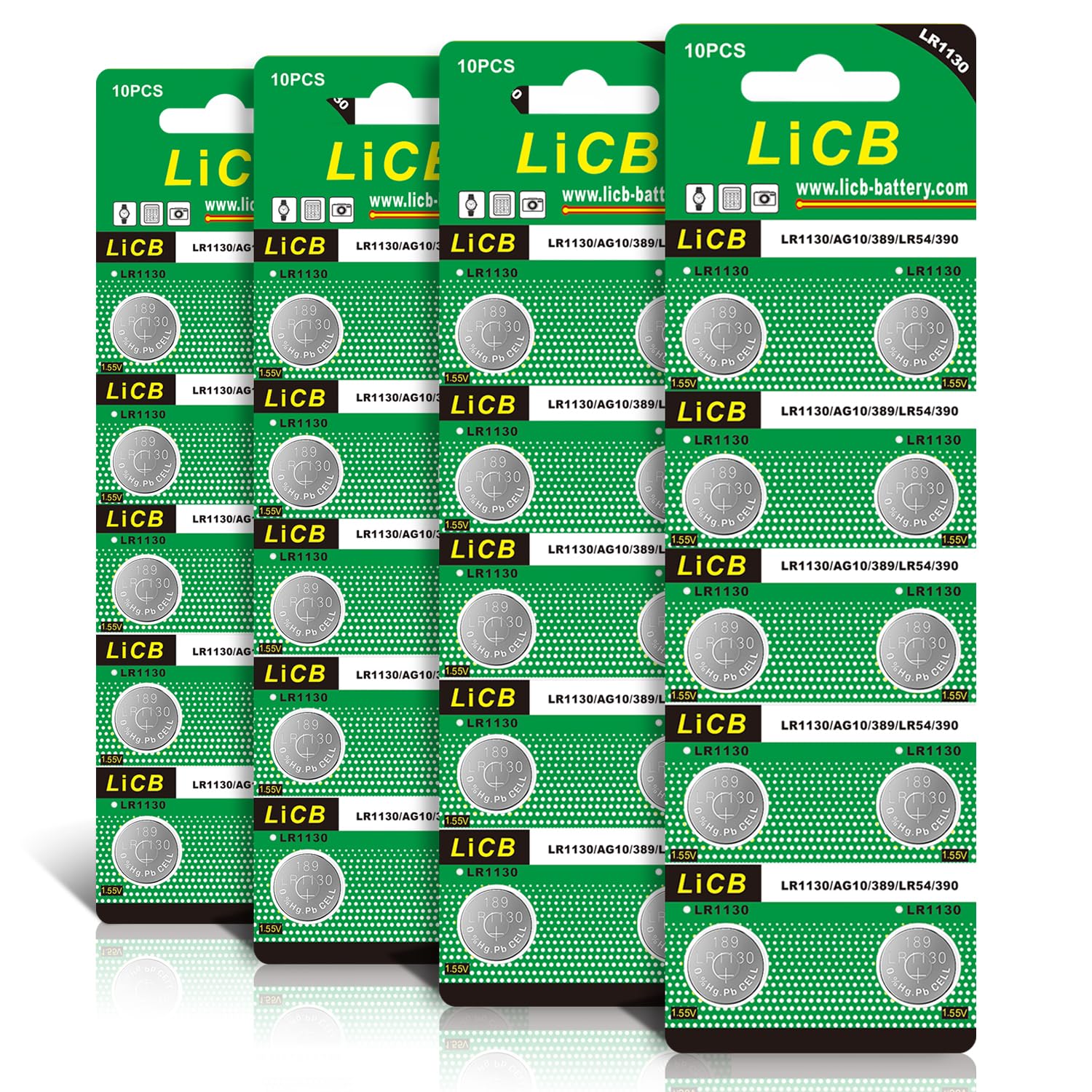 LiCB 40 Pack LR1130 AG10 Batteries 1.5V Alkaline Button Cell Battery