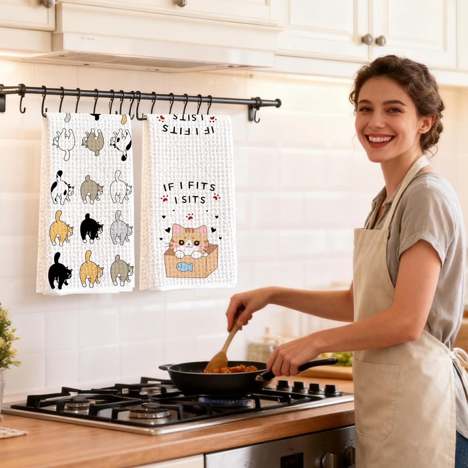 Funny Black Orange Cats Kitchen Towels, Cute Housewarming Hand Towels Gifts for Cat Lovers Pet Owner Women Friends, Farmhouse Home Bathroom Dish Tea Towel Decor, Set of 2-12 - Image 4