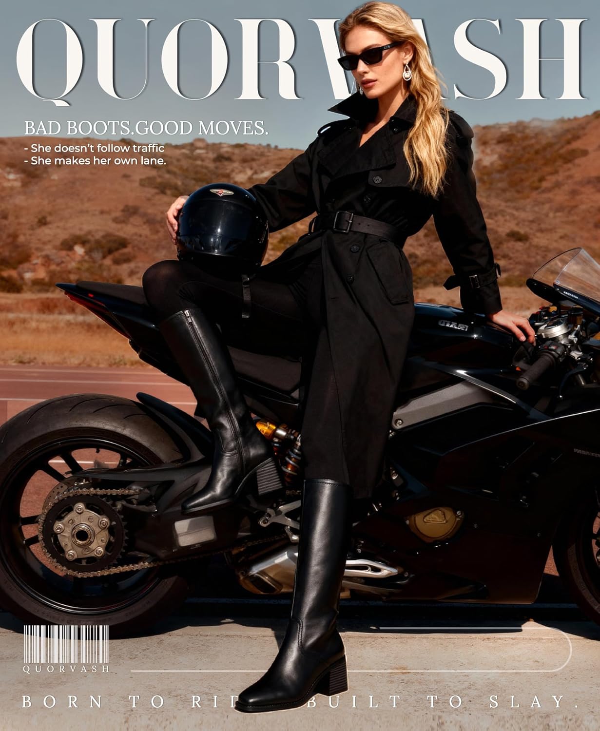 Knee High Boots Women - Long Elastic Faux Leather Boots Tall Square Toe Chunky Block High Heel Shoes with Side Zipper - Image 3