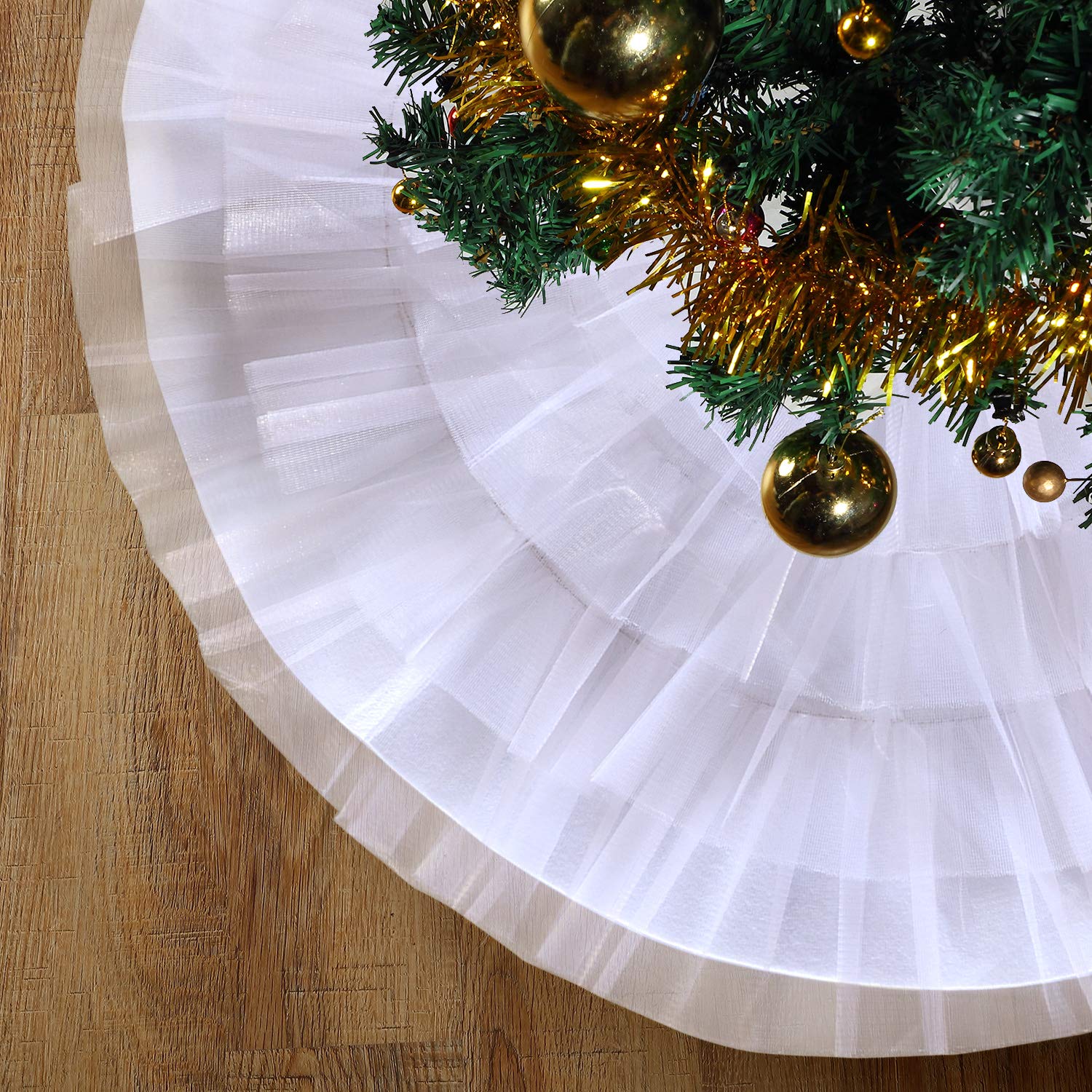Jupe d'arbre de Noël décoration ronde blanche volants 4 couches