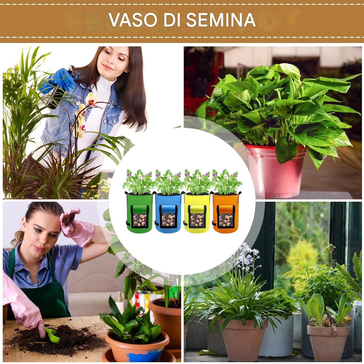 Bolsas De Cultivo Para Patata Macetas de Tela para Siembra de Verduras | 4 Contenedores De Tela Con Asa Bolsas de Plantación para Patatas, Tomates, Cebollas,