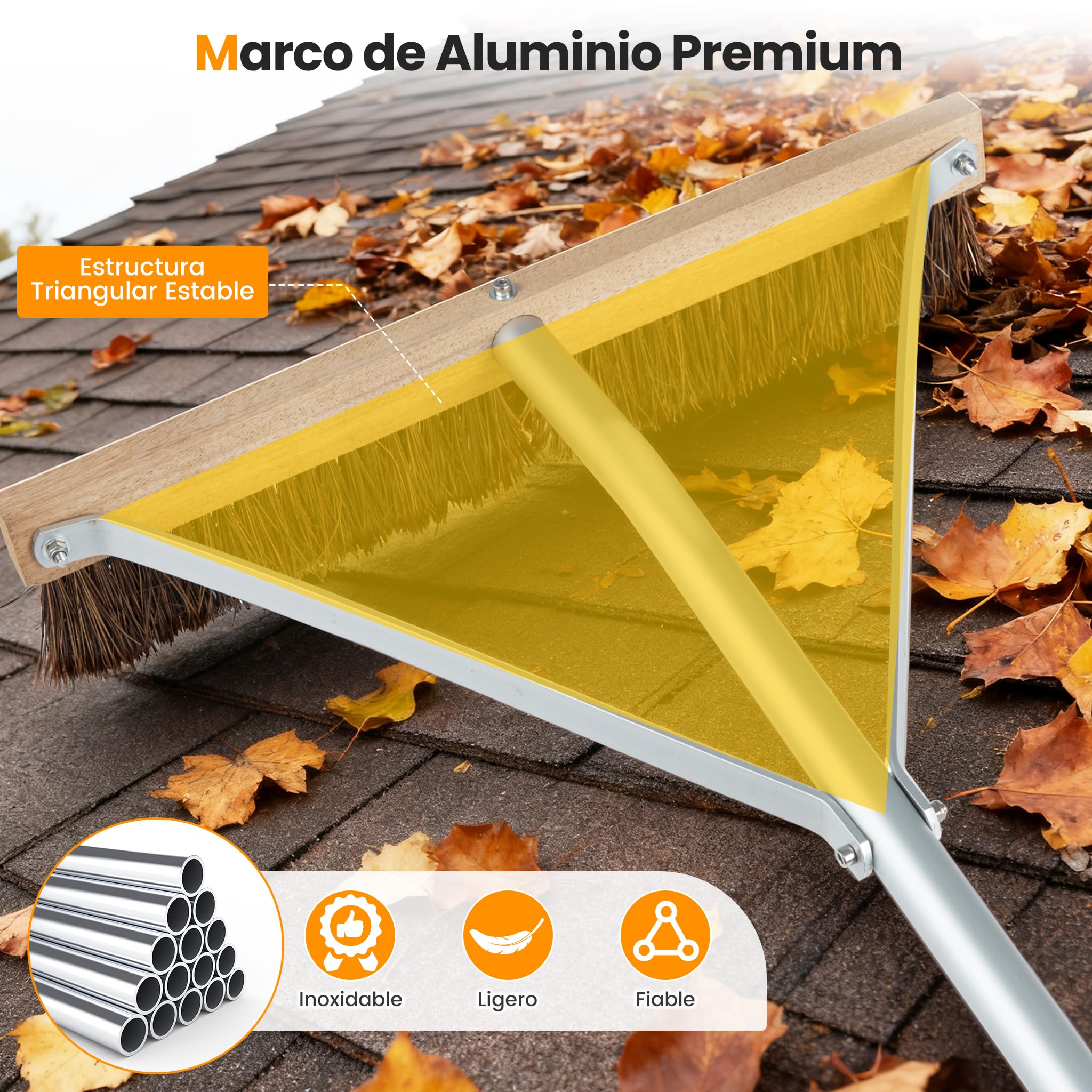 COSTWAY Rastrillo Jardin, Ajustable de 165-626 cm con 5 Varillas Extensibles de Aluminio Ligero, Recoge Hojas Jardin para Eliminar Hojas, Agujas de Pino y Piñas