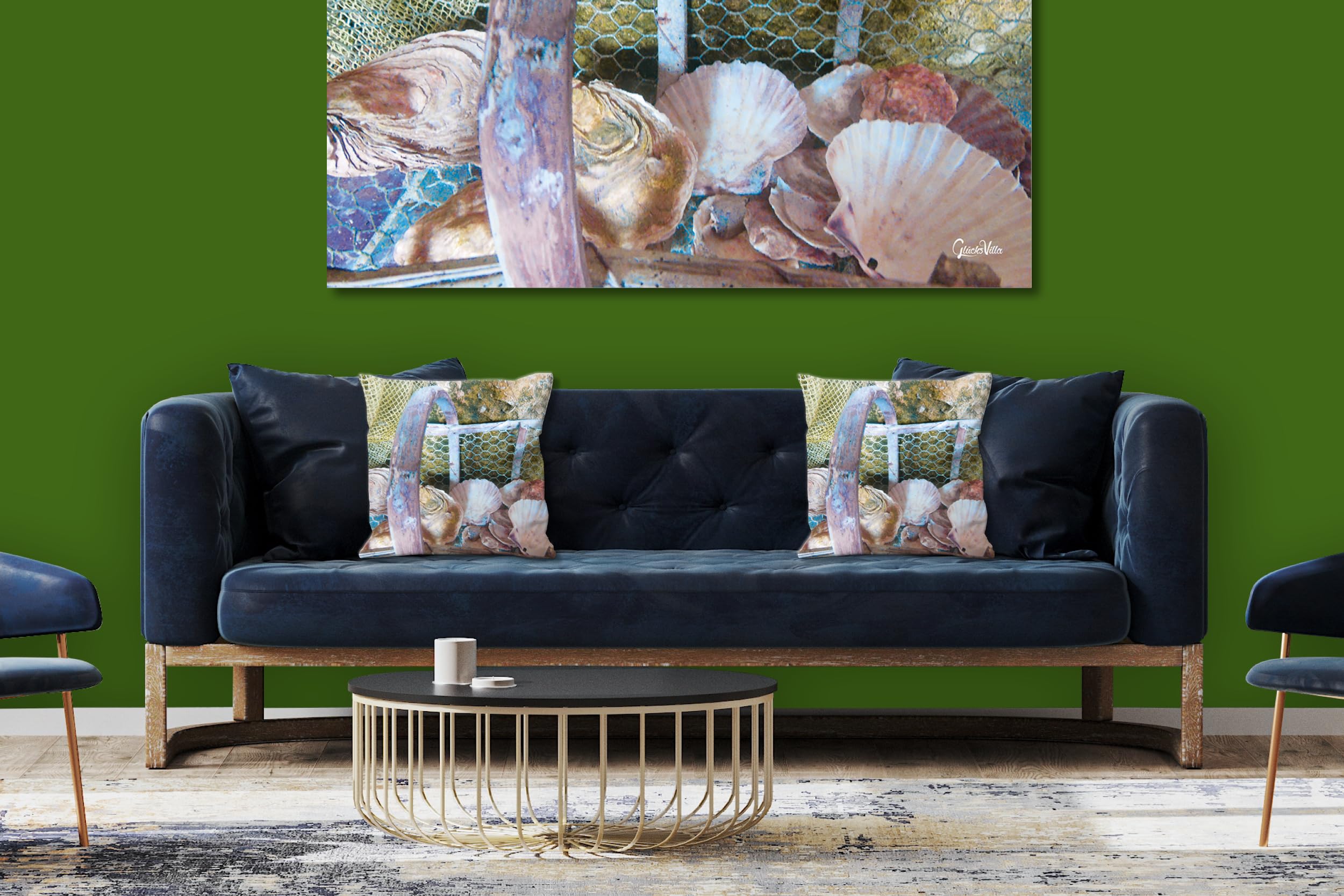 Muscheln - Foto-Kissen-Hülle Set (2 STK.) 40 x 40 cm | Kissen-Bezüge - passend zu Wandbild - Deko-Kissen - Meeresfrüchte Meer Austern