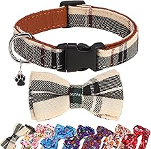 Plaid Dog Bow Tie Collar for Small Medium Dogs - Adjustable Detachable Bowtie Summer Spring Dog Collars with Safety Buckle for Puppy Boy Girl Pet Neck Size 10-15 inch S