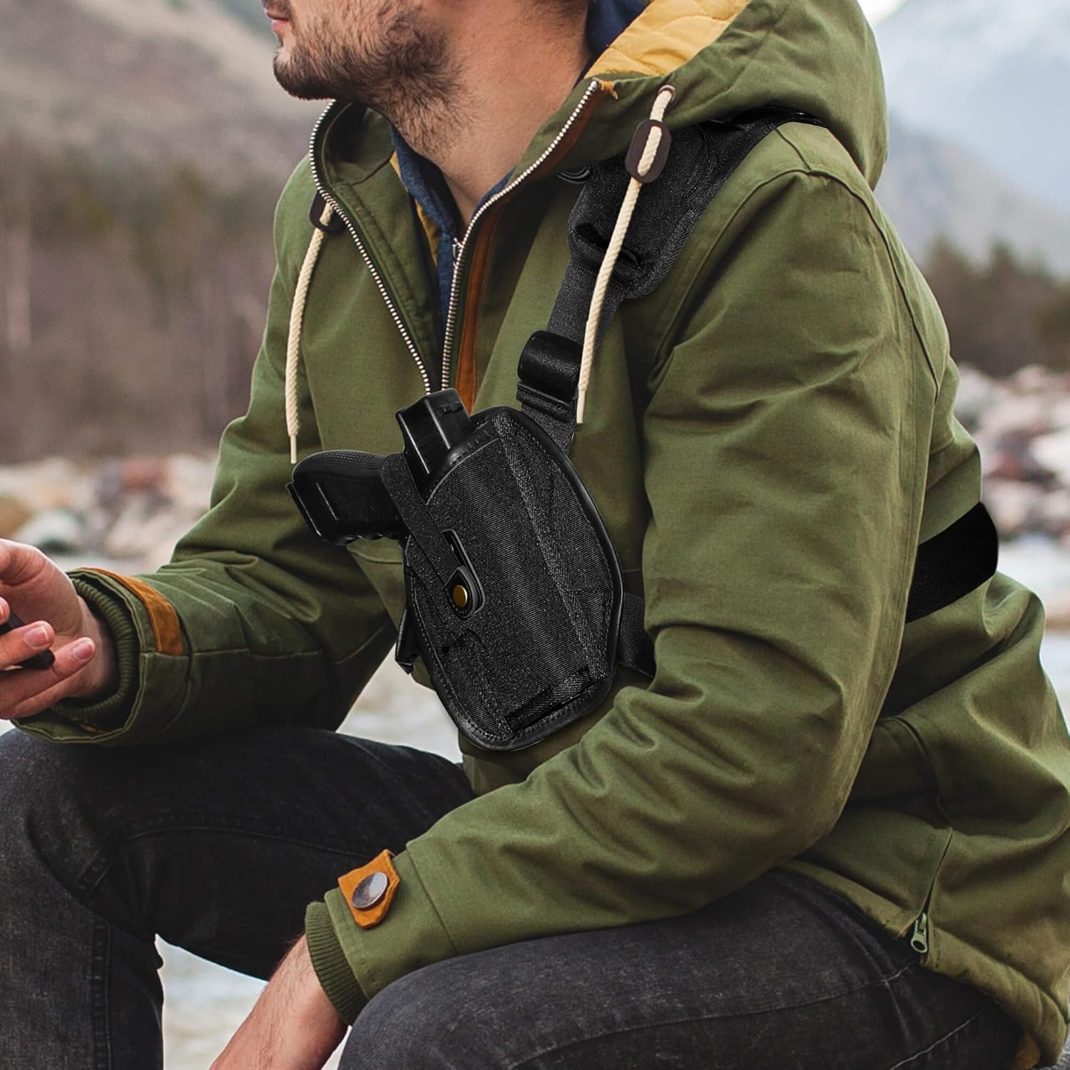 Universal Chest Holster with Padded Shoulder Strap, Adjustable Gun Shoulder Holster Outdoor Hiking, Hunting, Riding - Image 2