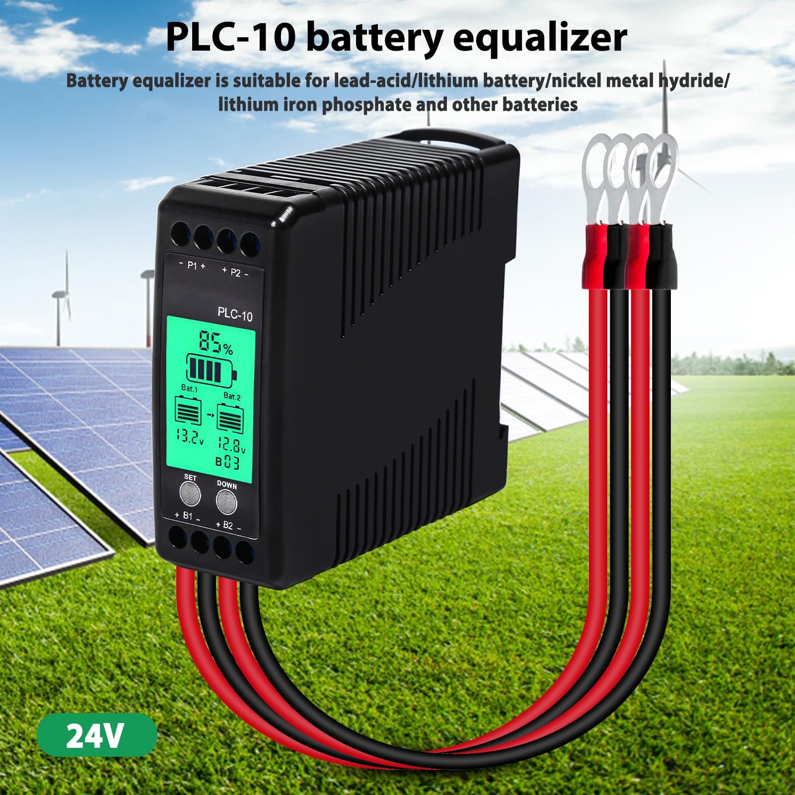 Jadeshay Korektor akumulatora, 2 x 12 V/24 V/48 V/60 V/72 V/96 V, balanser napięcia akumulatora, PLC-10, do akumulatorów kwasowo-ołowiowych, litowych, niklowo-metalowo-wodorkowych, solarnych systemów