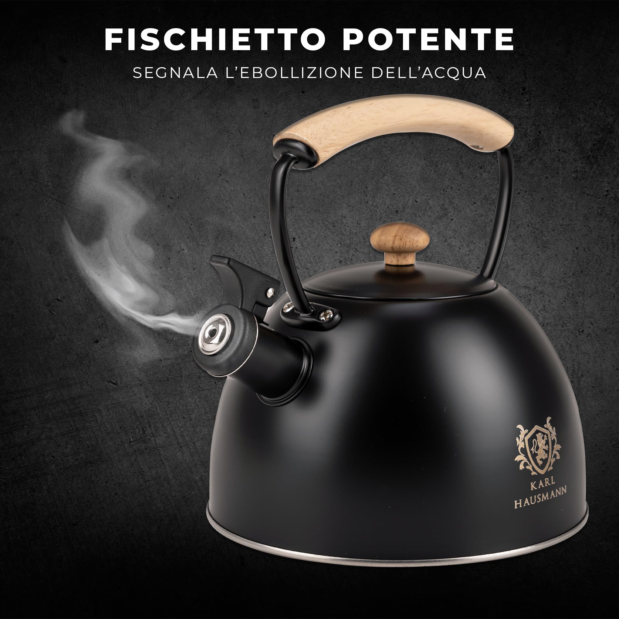 KARL HAUSMANN Bollitore Induzione 2,5L Acciaio Inox con Fischio - Teiera per Piano a Gas, Vetroceramica ed Elettrico - Bollitore Acqua Cucina con Coperchio