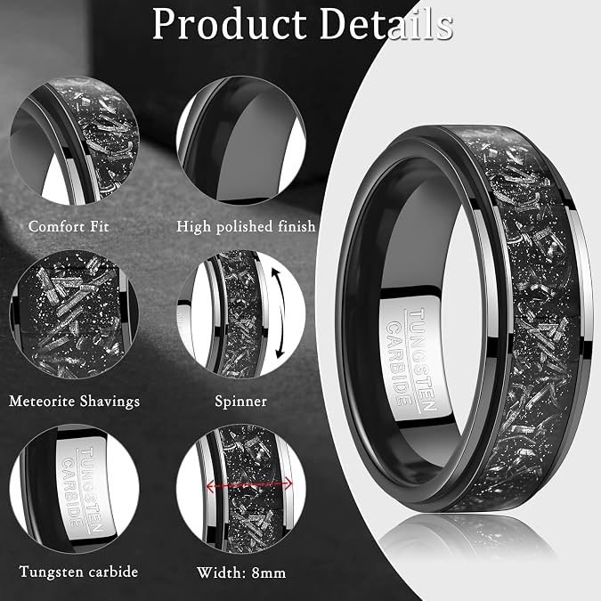 TUNGSTORY 8mm Tungsten Fidget Rings For Men