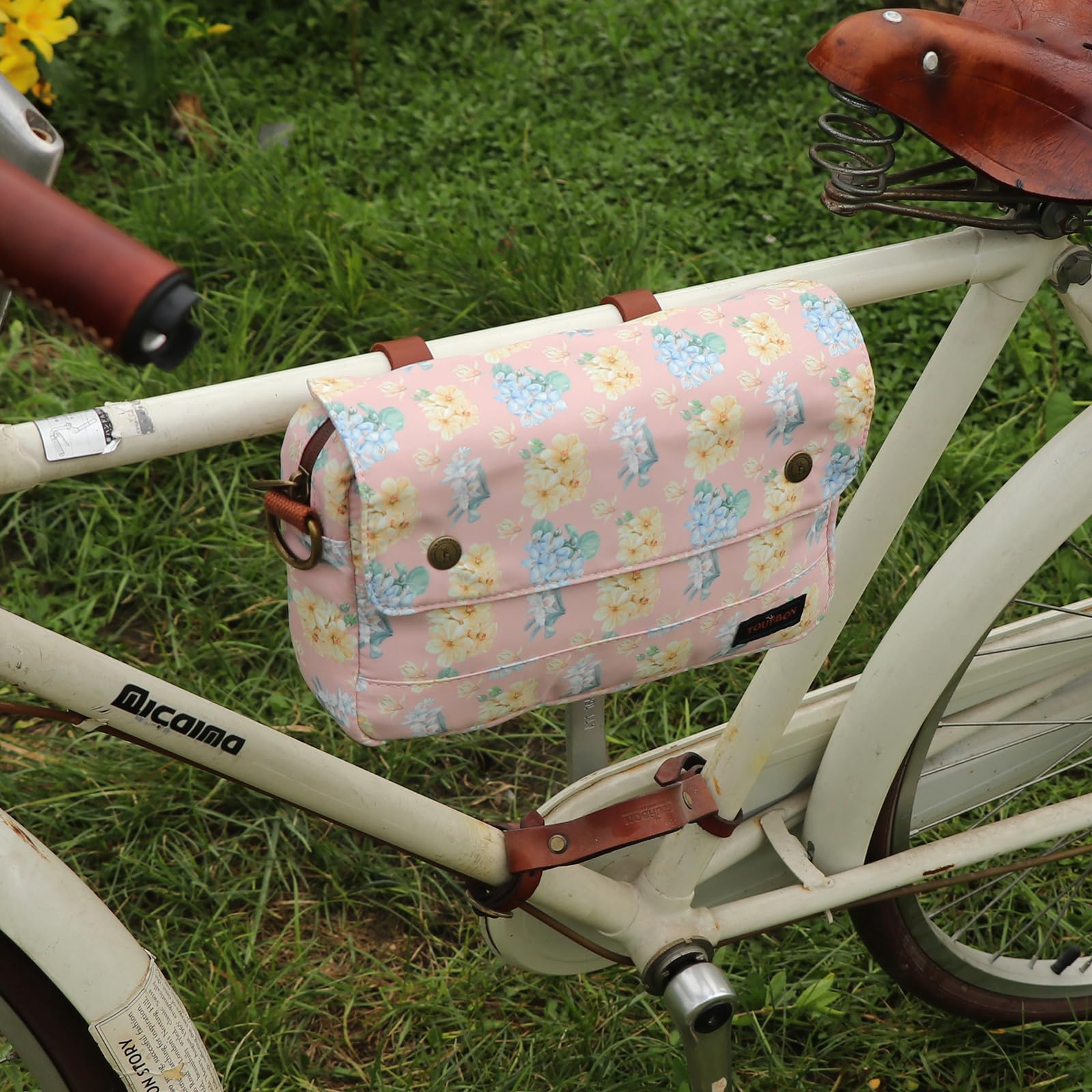 TOURBON - Borsa da manubrio in tela impermeabile, motivo floreale