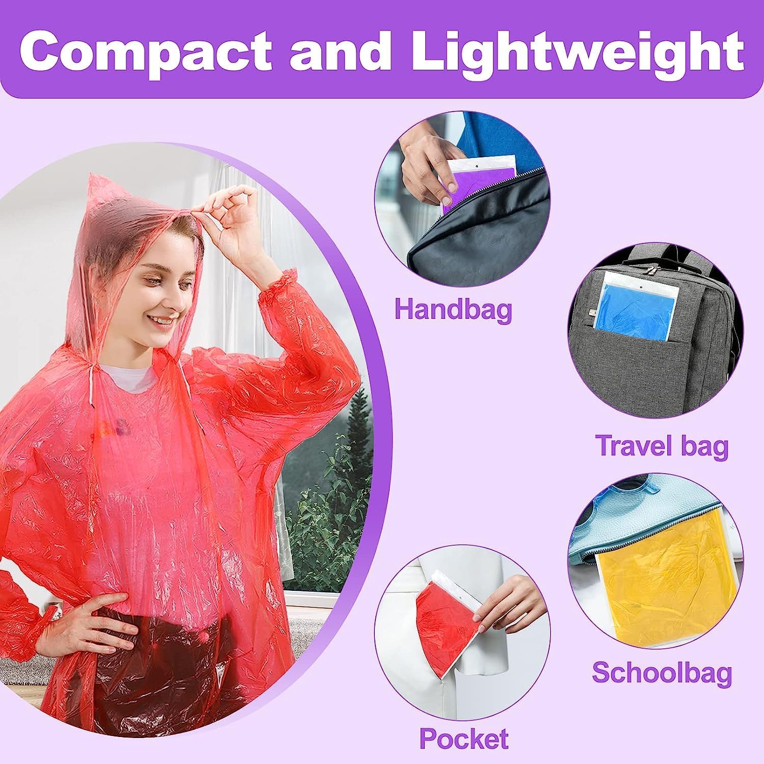 GLAN Rain Ponchos 10 Pcs Emergency Disposable Rain Ponchos Family Pack for Adults (2-3 Times) Use Waterproof with Smallest Size Easy to Carry Rain Cover Multicolour Free Size Pack of 1 2