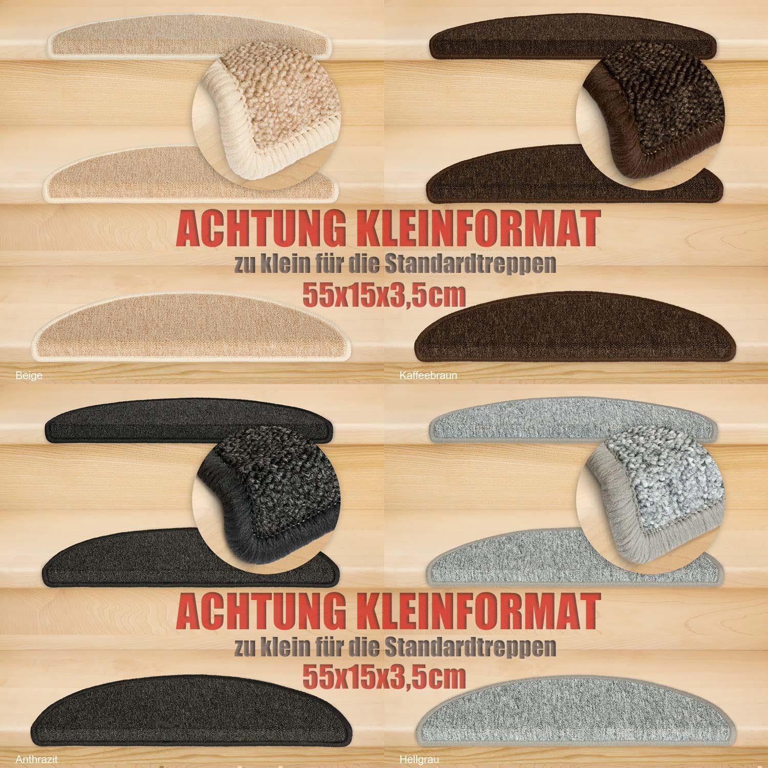 Kettelservice-Metzker Stufenmatten Kleinformat für Raumspartreppen/Wendeltreppen 55x15x3,5cm, Anthrazit 15 Stück