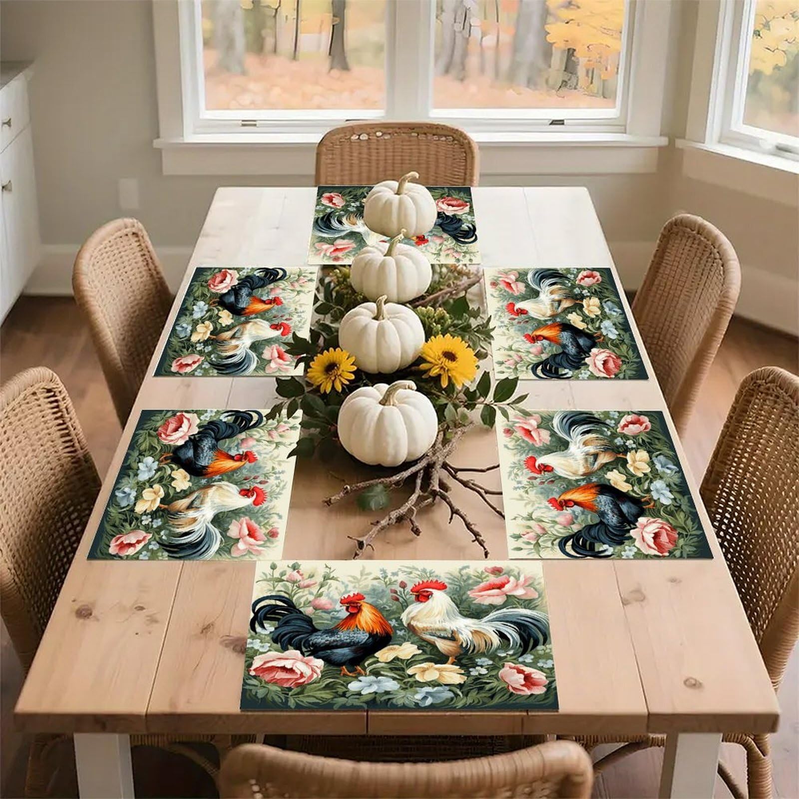 Rooster Placemats Non-Slip Heat Resistant Table Mats Flax Washable Cloth Place Mats Easy to Clean Premium Placemat for Kitchen Dining Table Decor Party Outdoor