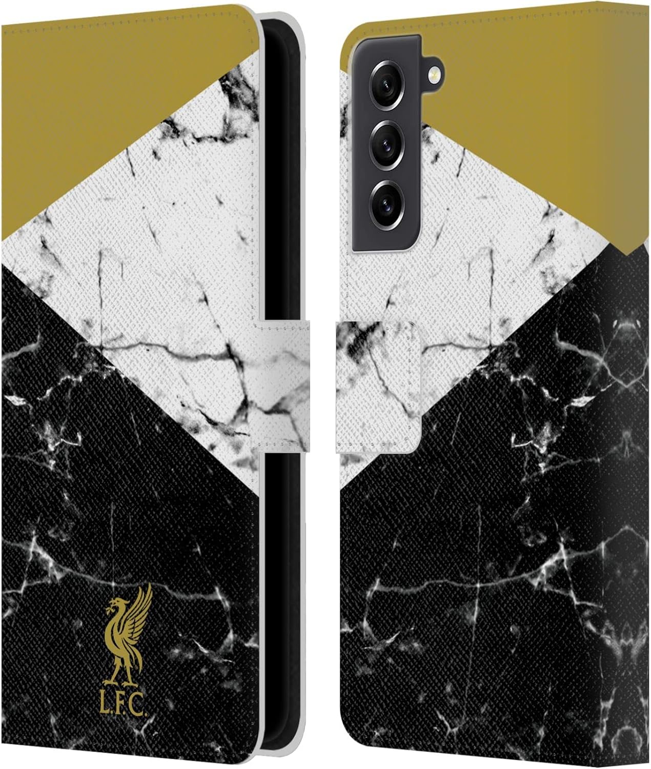 Head Case Designs Officially Licensed Liverpool Football Club Gold Liver Bird Marble Leather Wallet Case Compatible with Samsung Galaxy S21 FE 5G