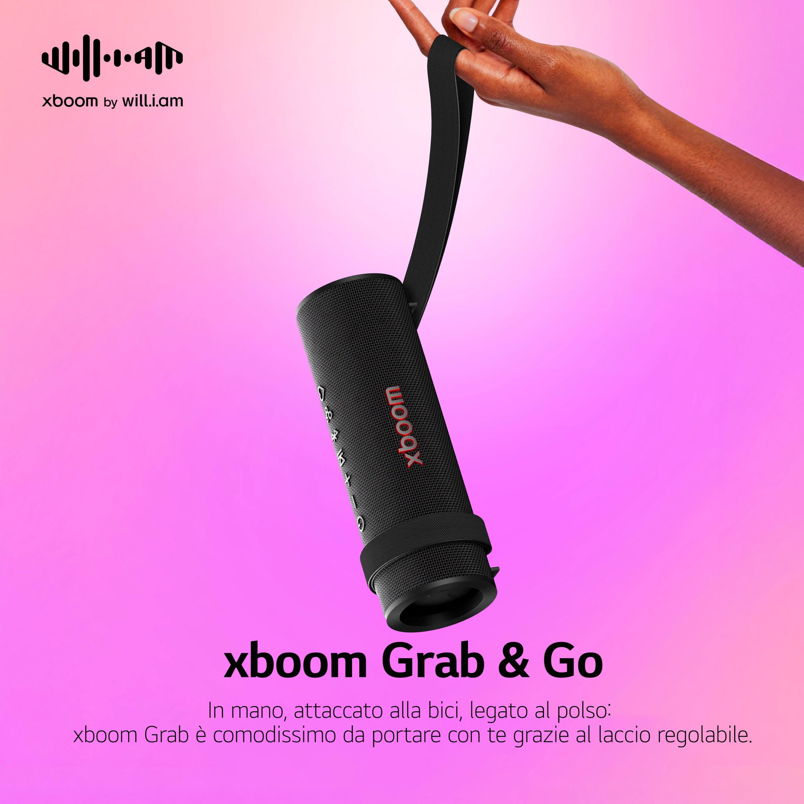 LG xboom Grab,Speaker Bluetooth Portatile, Cassa Altoparlante Impermeabile e Antipolvere IP67, Fino a 20h di Autonomia,Compatibile con (Google, Siri, Alexa)