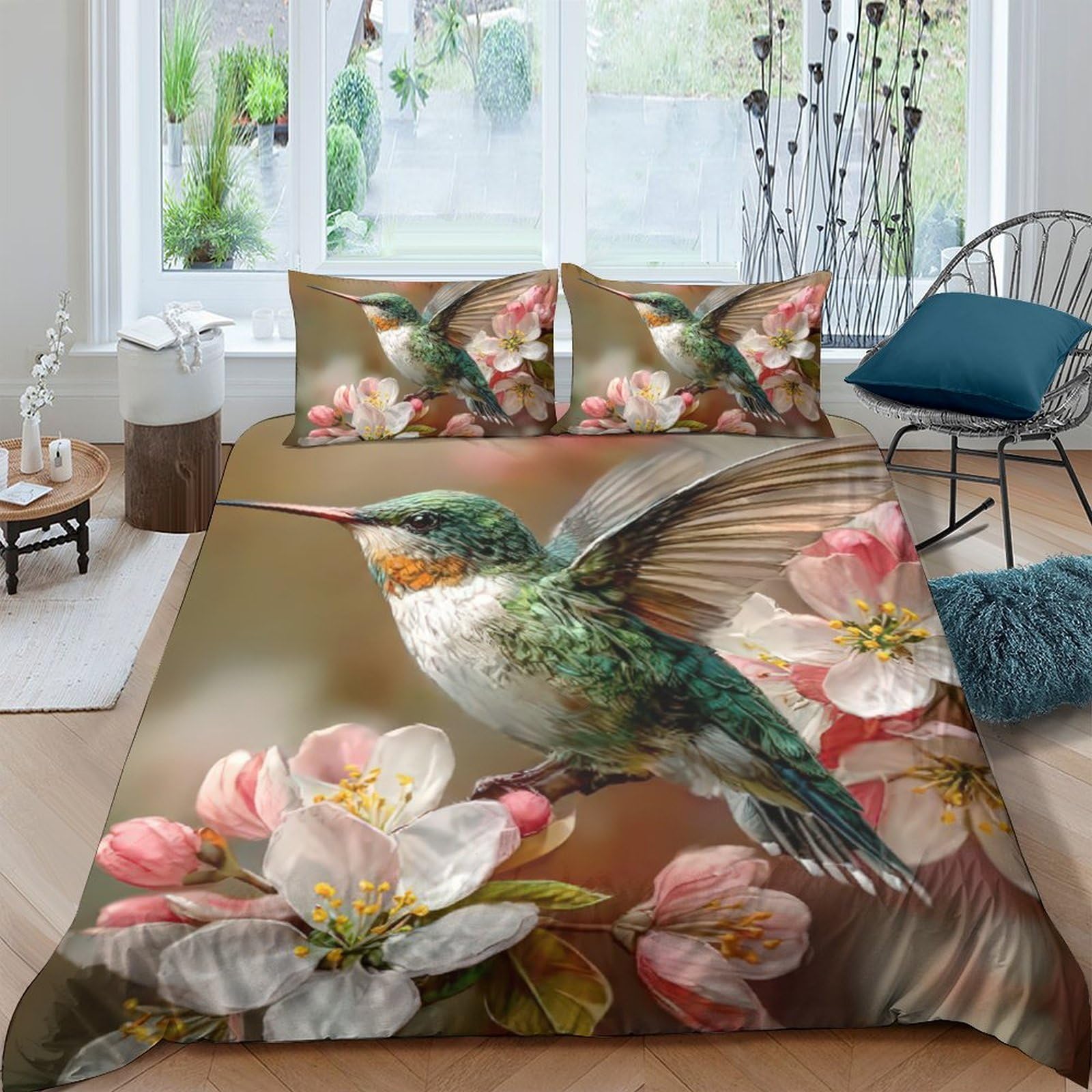 Ctjqhvkz Style-2 3D Printed Hummingbird Blossom Fitted Sheet Microfiber Soft Washable Floral Mattress Cover For Bedroom Guest Room Decor Single（135X200cm）