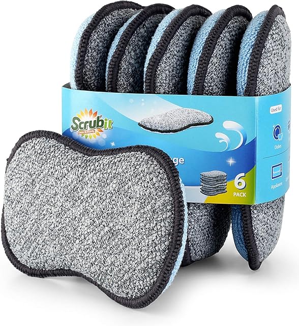 Multi-Purpose Scrub Sponges for Kitchen by Smiths® - Non-Scratch Microfiber Sponge Along with Heavy Duty Scouring Power - Effortless Cleaning of Dishes, Pots and Pans All at Once (6 Pack)