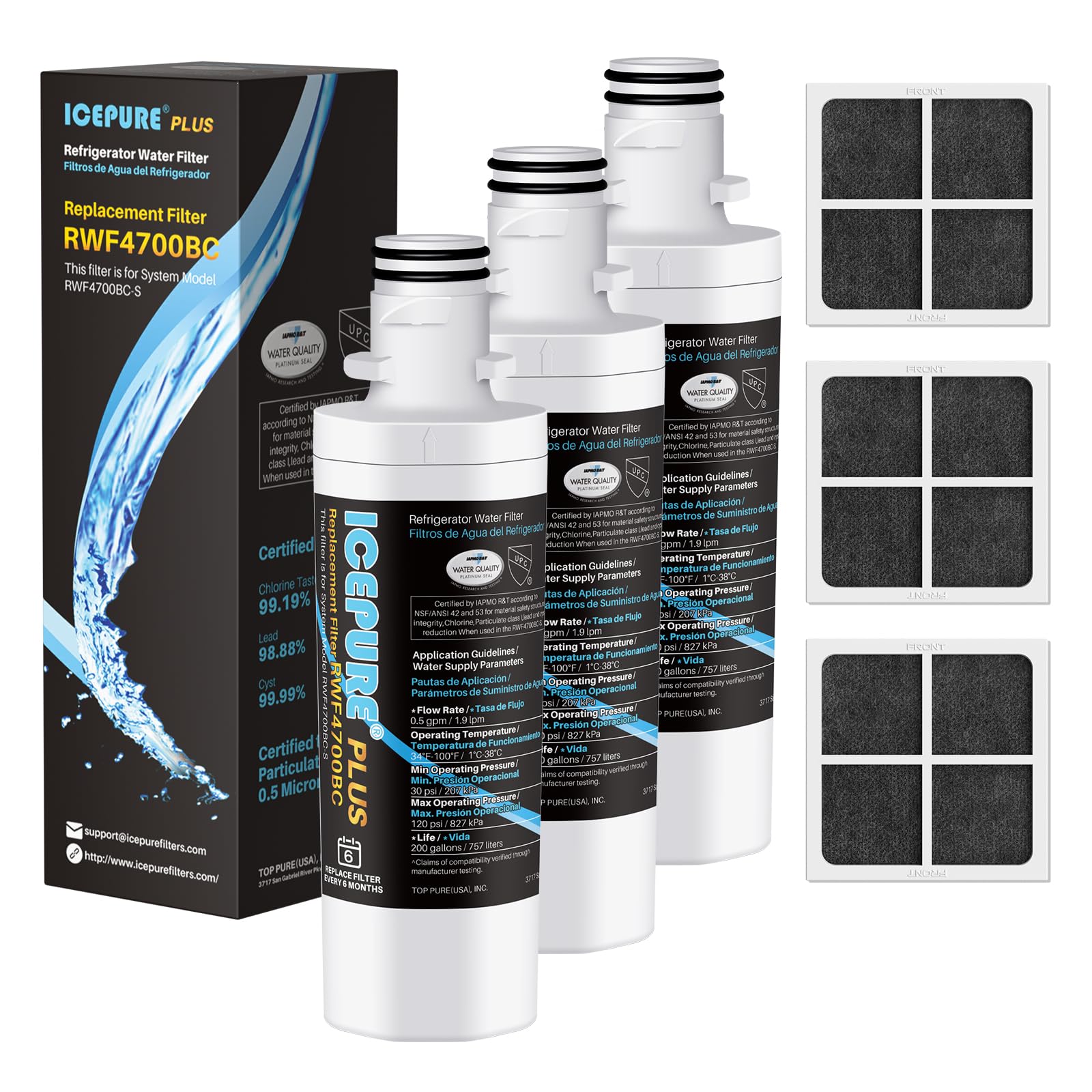 ICEPURE PLUS ADQ747935 LT1000PC NSF53 Certified Water Filter and Air Filter