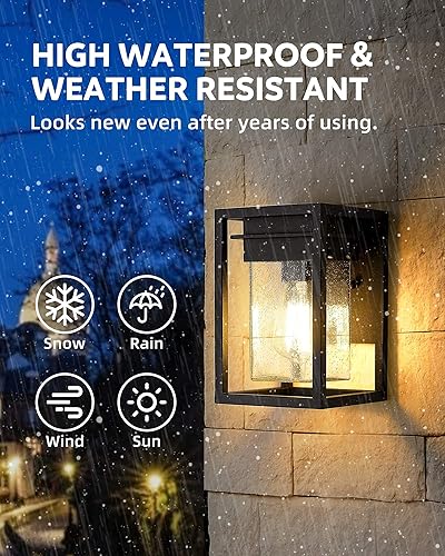 Miniatura 7 de Juego de 3 luces para exteriores, juego de 3 lámparas a juego, farol de pared al aire libre y lámpara colgante colgante, acabado negro con pantalla