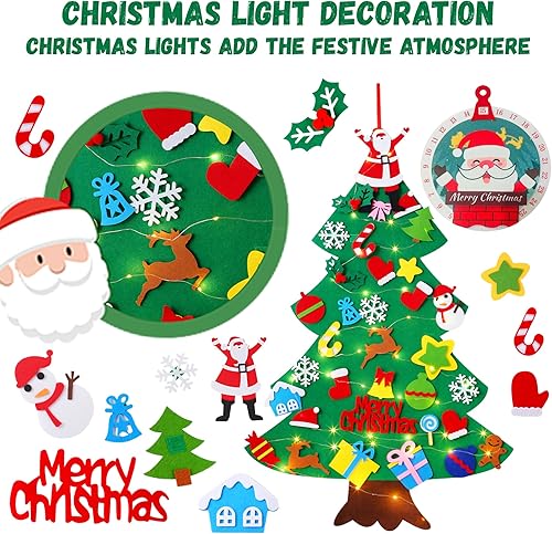 Miniatura 3 de Árbol de Navidad de fieltro para niños pequeños, 3.2 pies, mi primer árbol de Navidad+calendario de Adviento de Papá Noel para niños, 34 adornos