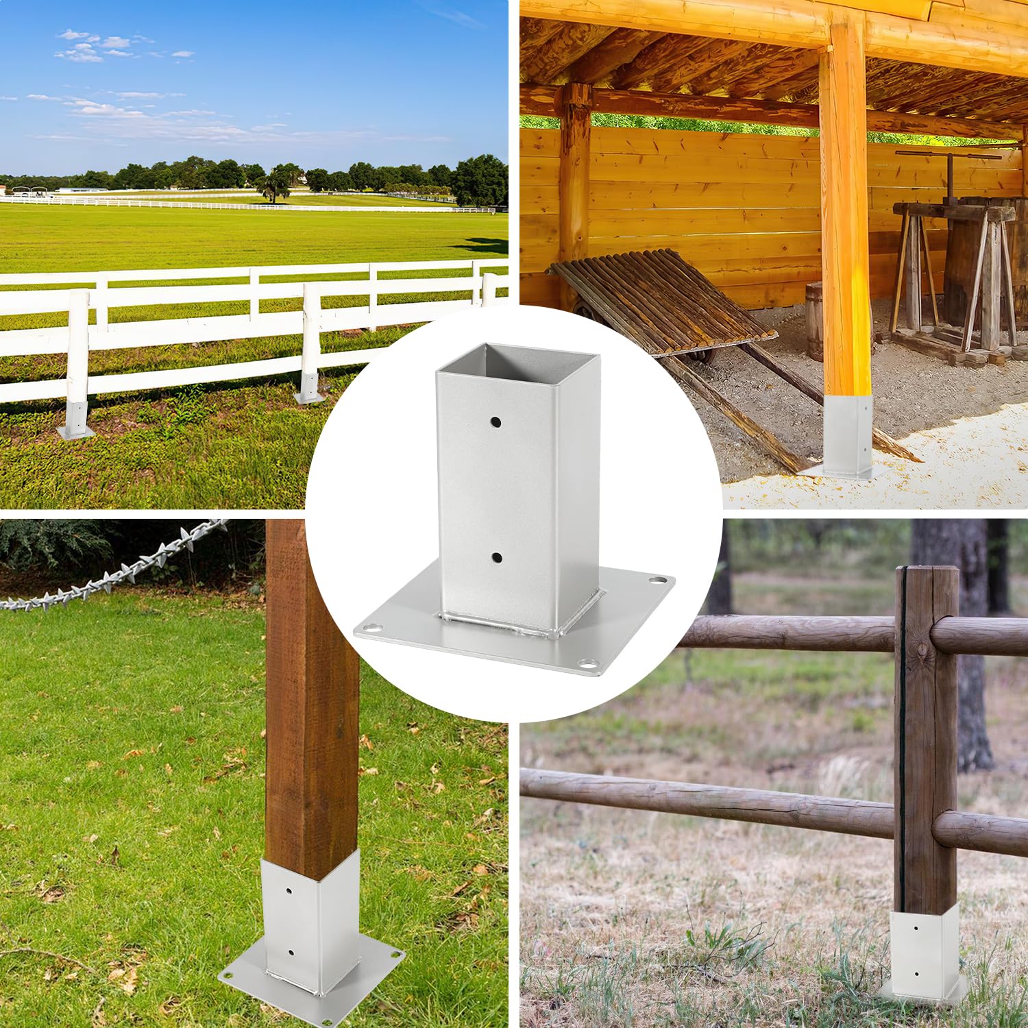 Eulenke Support de poteau avec douille à visser - Convient pour poteaux en bois carrés de 80 x 80 mm - Ancre de qualité supérieure - Galvanisé à chaud - Argenté