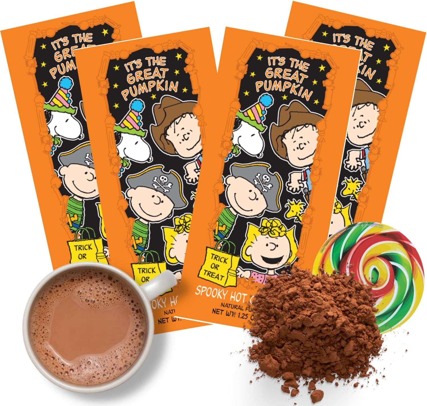 Sweetzo The Great Pumpkin Hot Chocolate Individual Packets, Halloween Powder Cocoa Mix Individually Packaged Powder for Trick or Treat and Party Favors, Pack of 4
