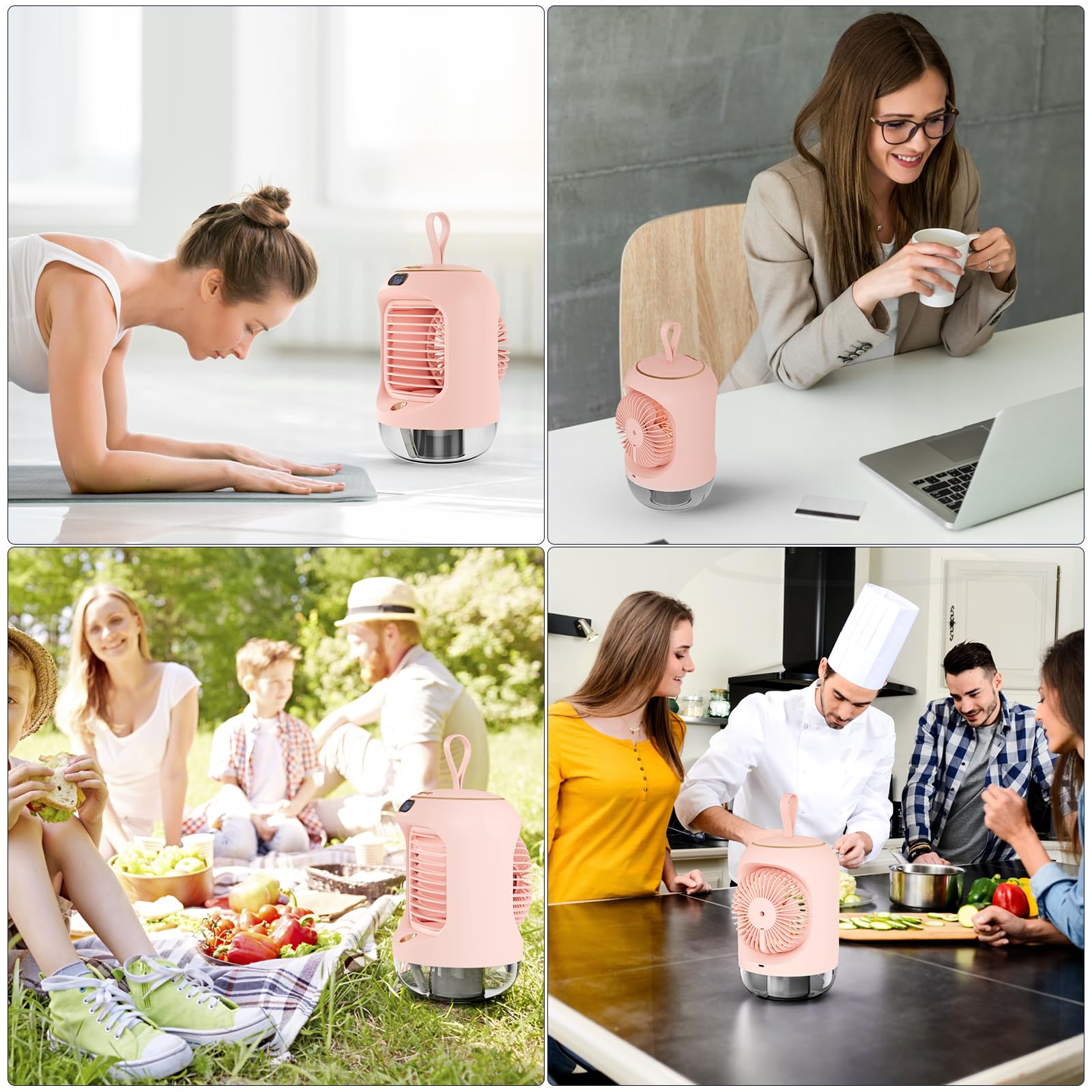 Obrotowy przenośny klimatyzator, mini wielofunkcyjny klimatyzator USB, z 3 prędkościami, lampka nocna, oscylacja 180°, przenośna, osobista chłodziarka powietrza do pokoju, biura (Vine 11)