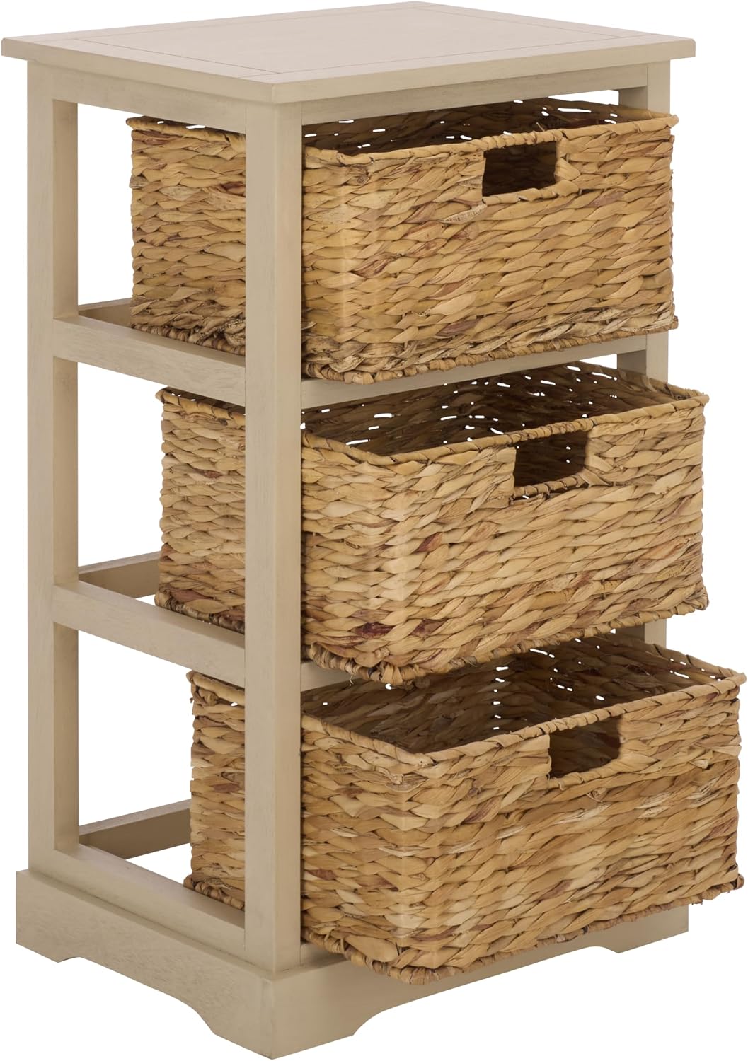 SAFAVIEH Furniture - Halle 3-Basket Side Table - Vintage White - Solid Wood - Coastal Basket Storage Design - Ideal for Living Room, Entryway, 17.5" W x 13.5" D x 29.5" H - Fully Assembled (AMH5738B)