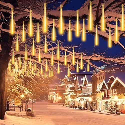 Miniatura 4 de YIQU Paquete de 2 luces de Navidad extensibles de lluvia de meteoros, 16 tubos, 384 luces LED de carámbano, perfectas para decoración de exteriores