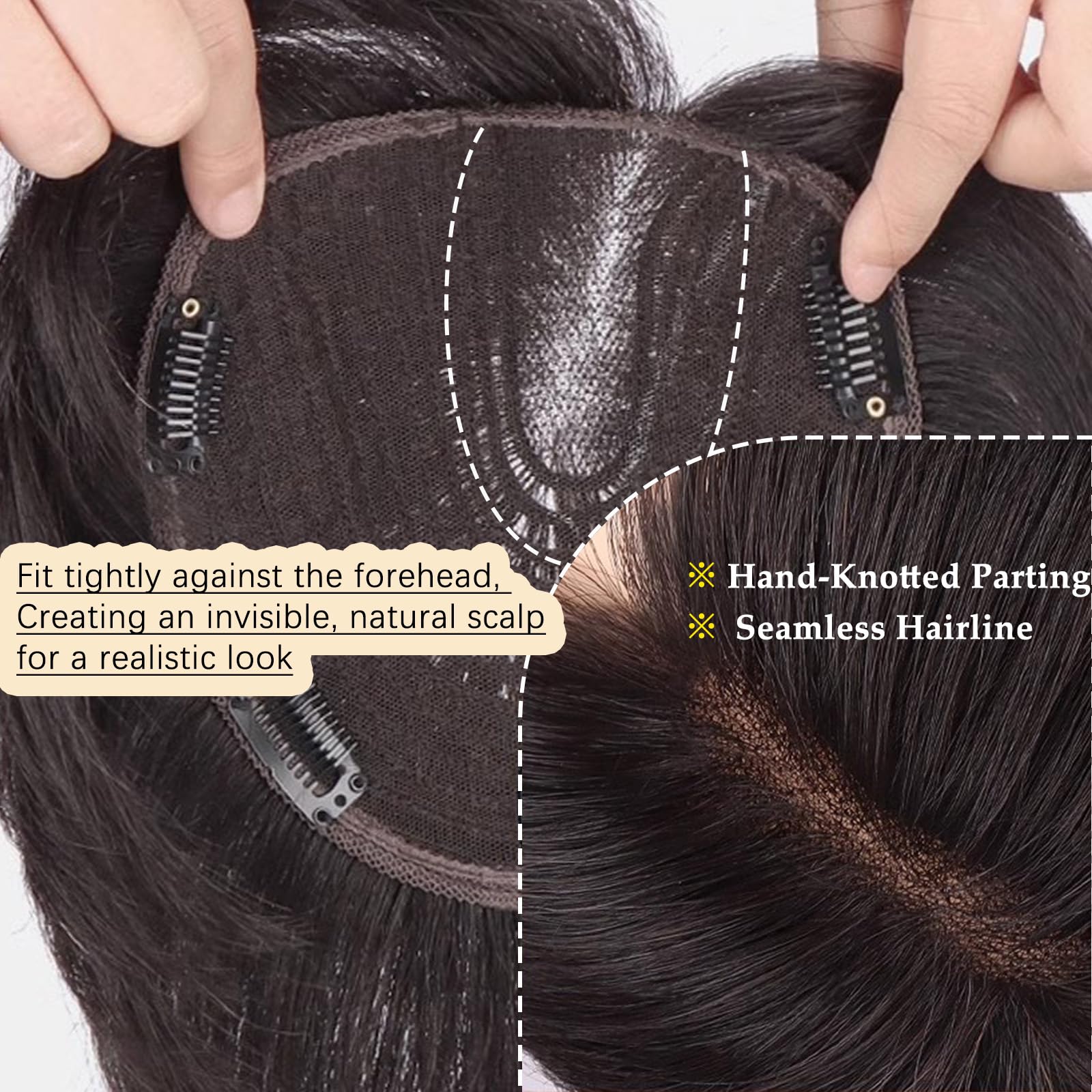 Kurzhaar Echthaar Topper für Damen,Mokka Braun Remy Echt-Menschenhaar Clip-in Haarteil 16x18cm handgeknotete Basis Links-Scheitel Haaraufsatz gegen dünnes Haar & graue Haare 15cm Haarlänge