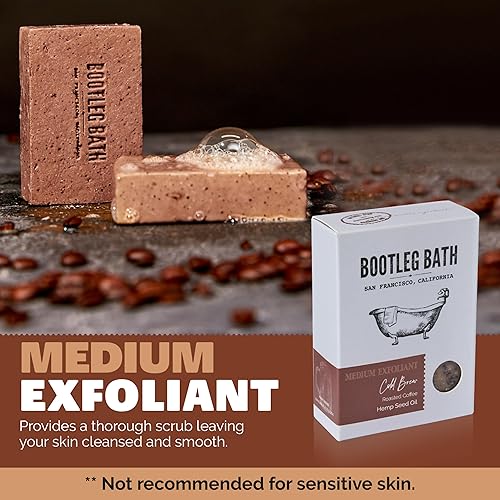 Miniatura 2 de BOOTLEG BATH Jabón en barra natural, barra de exfoliante en frío, aceite de semilla de cáñamo y café, jabón corporal exfoliante natural para hombres