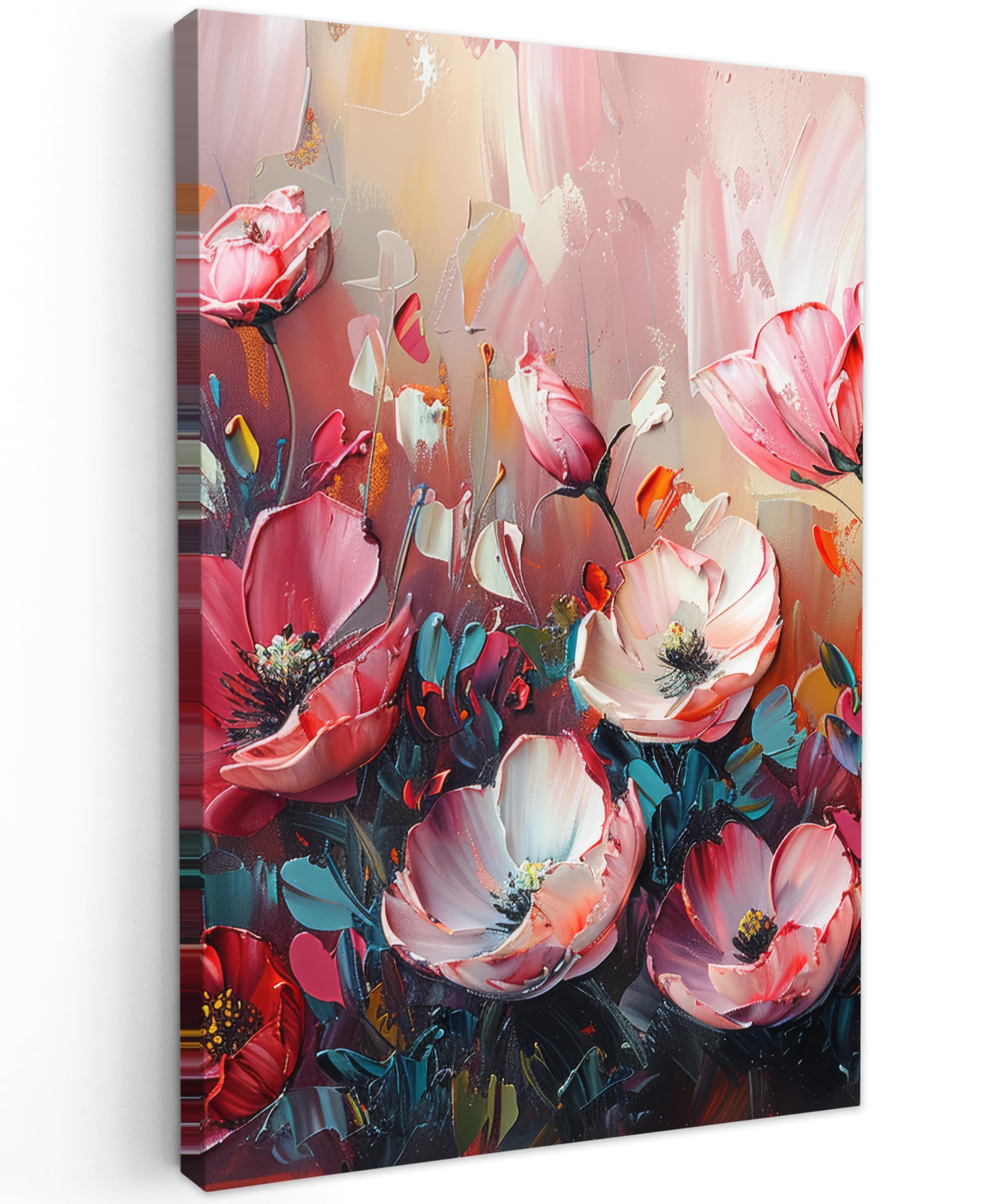 MuchoWow© Canvas Wall Art 16"x24" / 40x60 cm Decor Prints for Living Room Decorative Canvases Hall Artwork Roses - Pink - Flowers - Botanical - Art