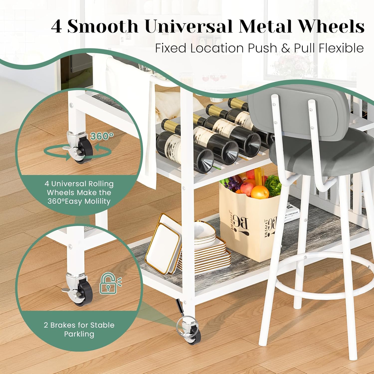 Recaceik Small Kitchen Island Table for 2 with Storage & Seating, Drop Leaf Dining Table Set for Small Space (Grey)