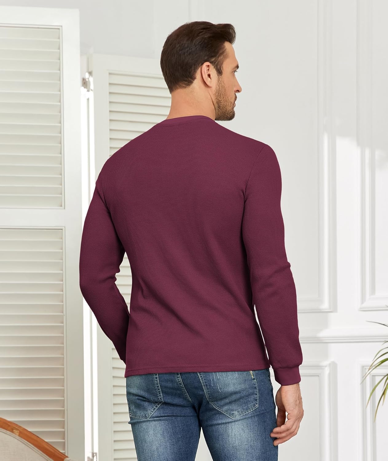 PRIVIMIX Mens Waffle Henley Long Sleeve Cotton Casual T-Shirt Fashion Three Button Pullover with Pocket - Image 4