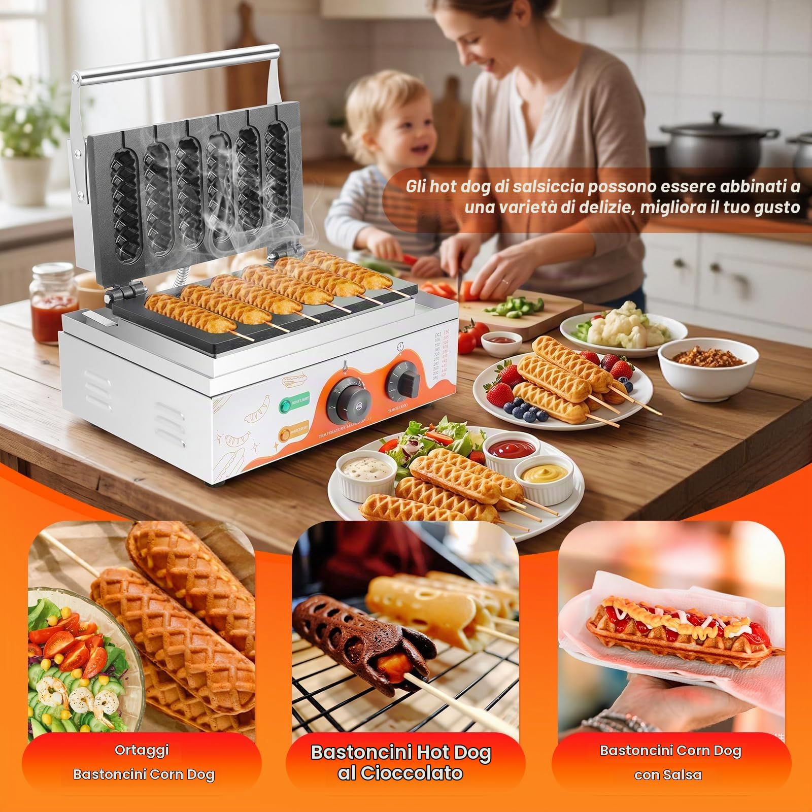 Moongiantgo Máquina para Corn Dog in Acero Inoxidable-6 Pezzi 1550W