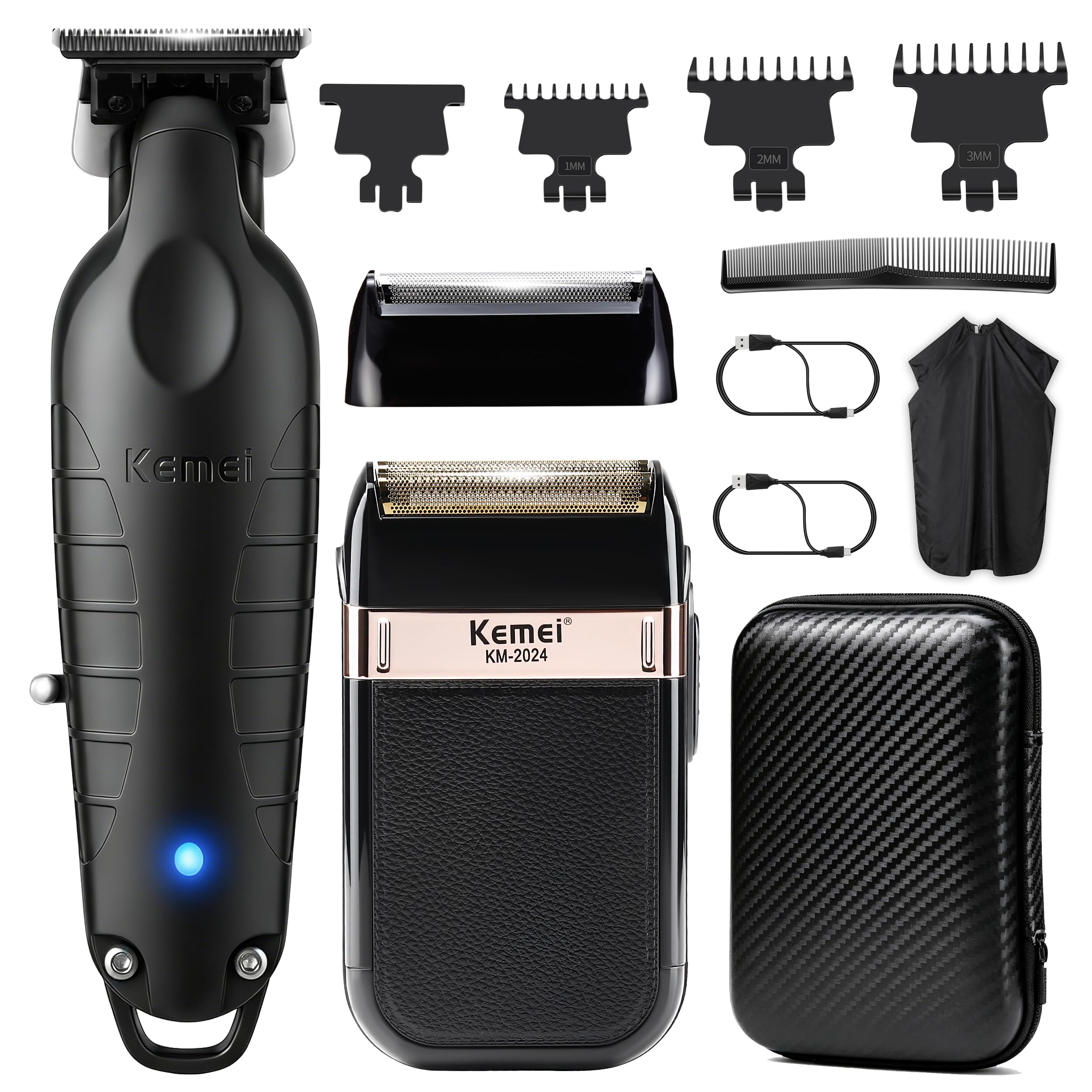 KEMEI 2299+2024 Ensemble Rasoir Électrique et Tondeuse à Cheveux pour Homme
