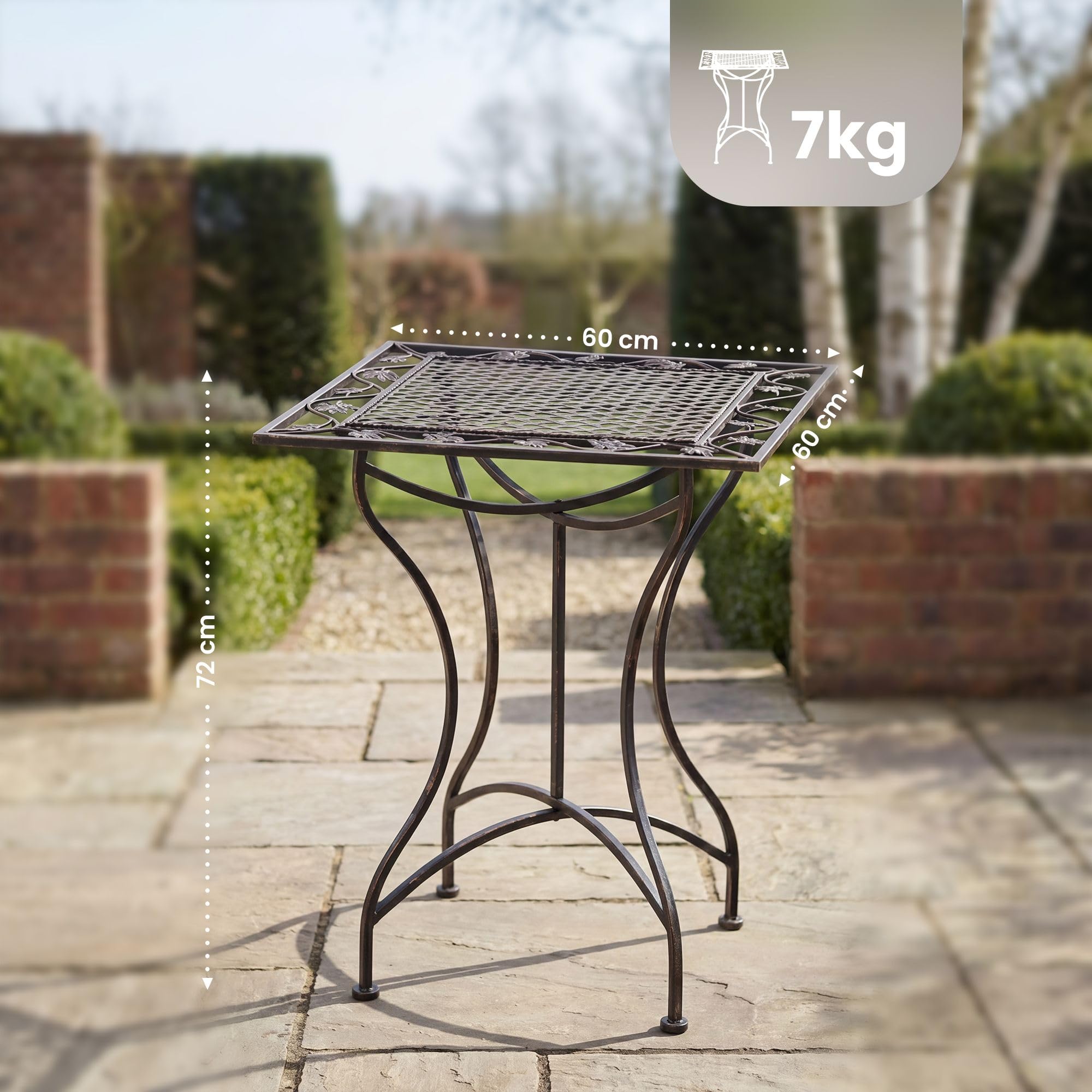 CLP Table de Jardin Asina Carree 60 x 60 cm, Style Art Nouveau Romantique en Fer, Finition deperlante pour terrasse et Balcon, Couleur:Bronze
