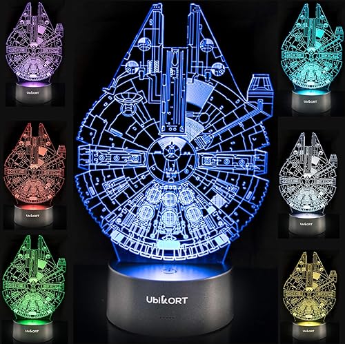 Miniatura 2 de lámpara de mesa de noche, 3D Illusion Millennium Falcon, ideal como regalo de cumpleaños para niños, decoración de recámara, fanáticos de "Guerra de