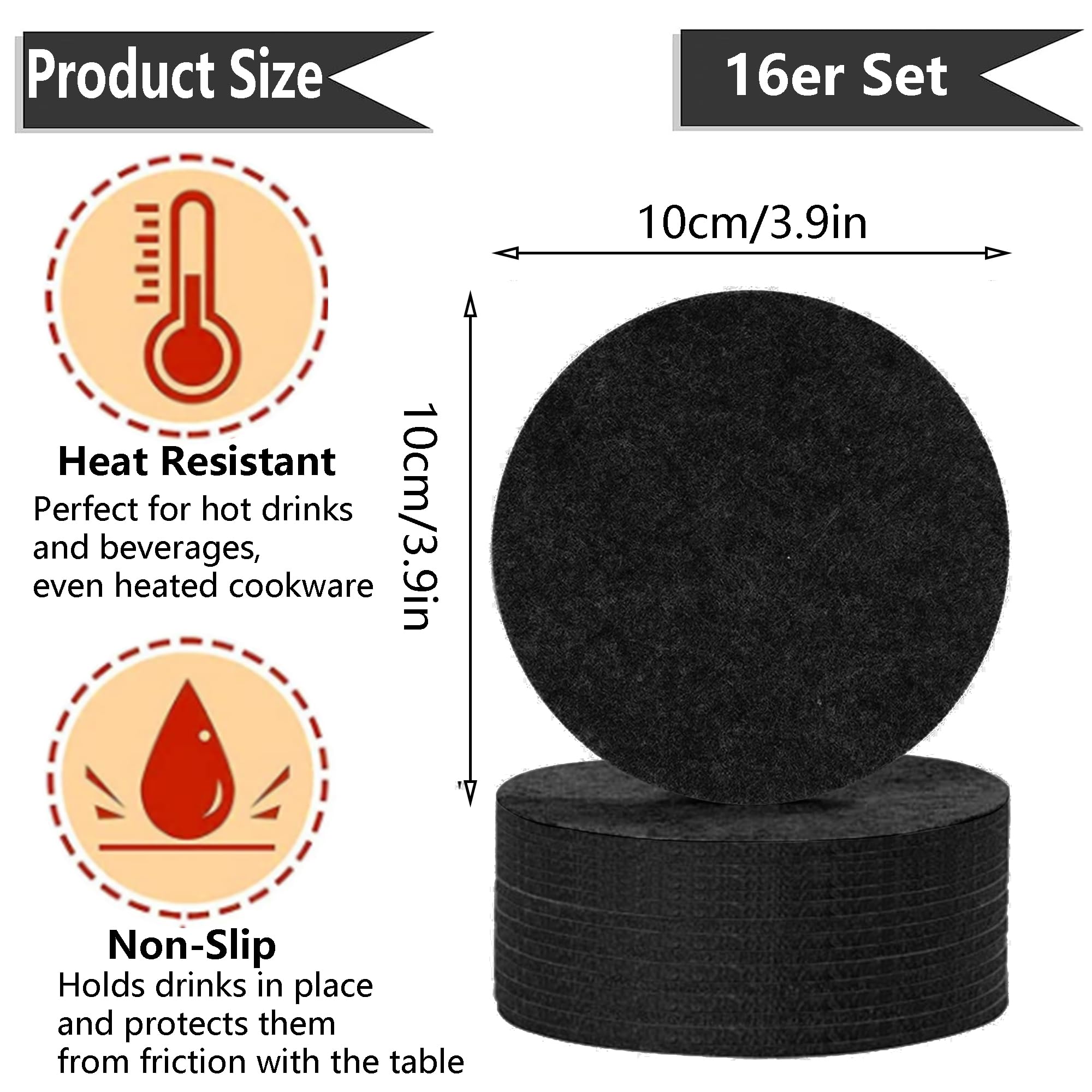 Dessous De Verre En Feutre, 6x Dessous De Verre Rond, Dessous De Verre