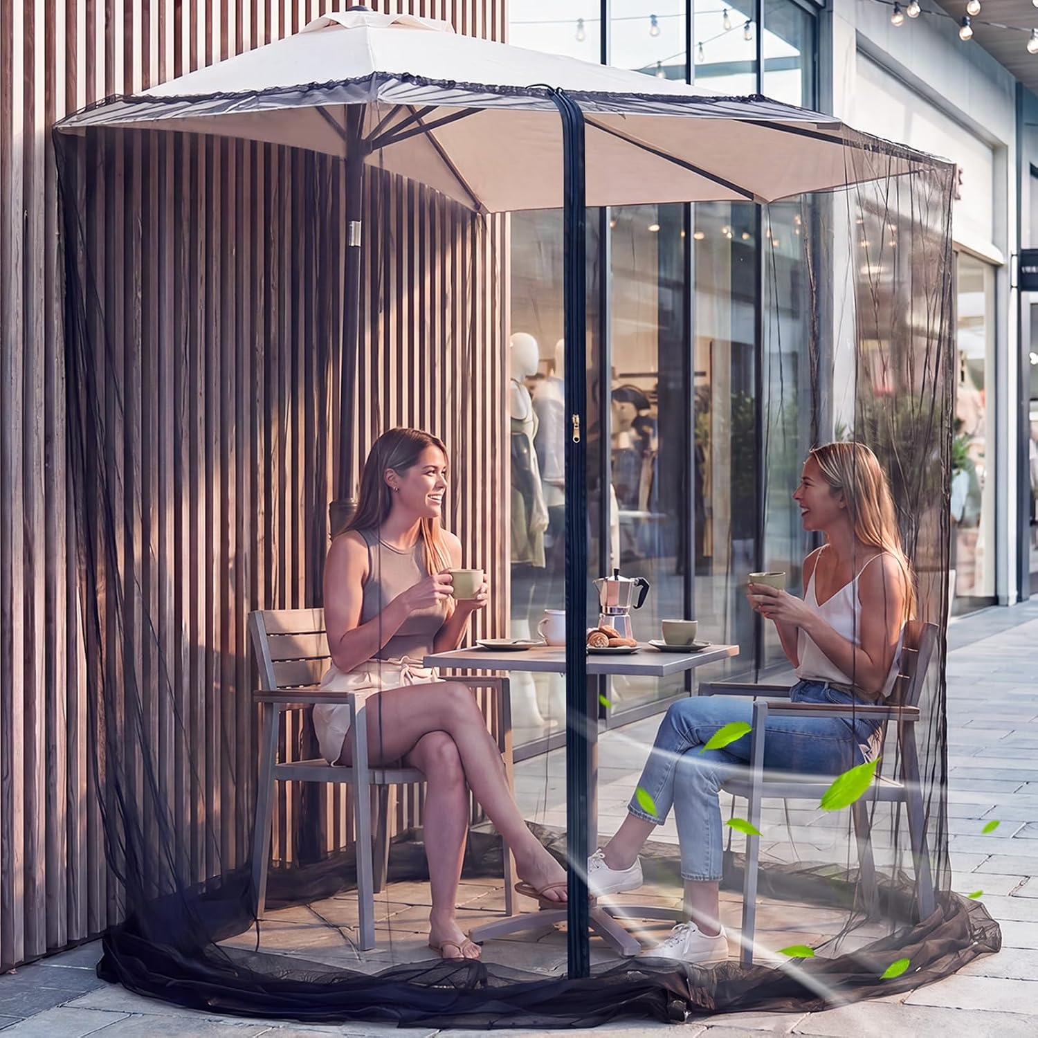 Yahenda 9ft Half Patio Umbrella Mosquito Net Enclosure with Zipper Door, Heavy-Duty Outdoor Bug Screen with Adjustable Drawstring & Weighted Base for Backyard, Balcony, Terrace Living, Camping
