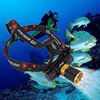 Vista 5 de Linterna frontal LED recargable, 5000 lúmenes, luz LED brillante para buceo, con 5 modos de luz, IPX8 de rotación de 180°, linterna submarina