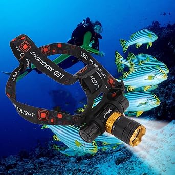 LED Rechargeable Headlamp, 5000LM Bright LED Scuba Diving Headlamp with 5 Light Mode, IPX8 180 Rotation Underwater Head Torch Submarine Safety Headlight for Climbing, Running