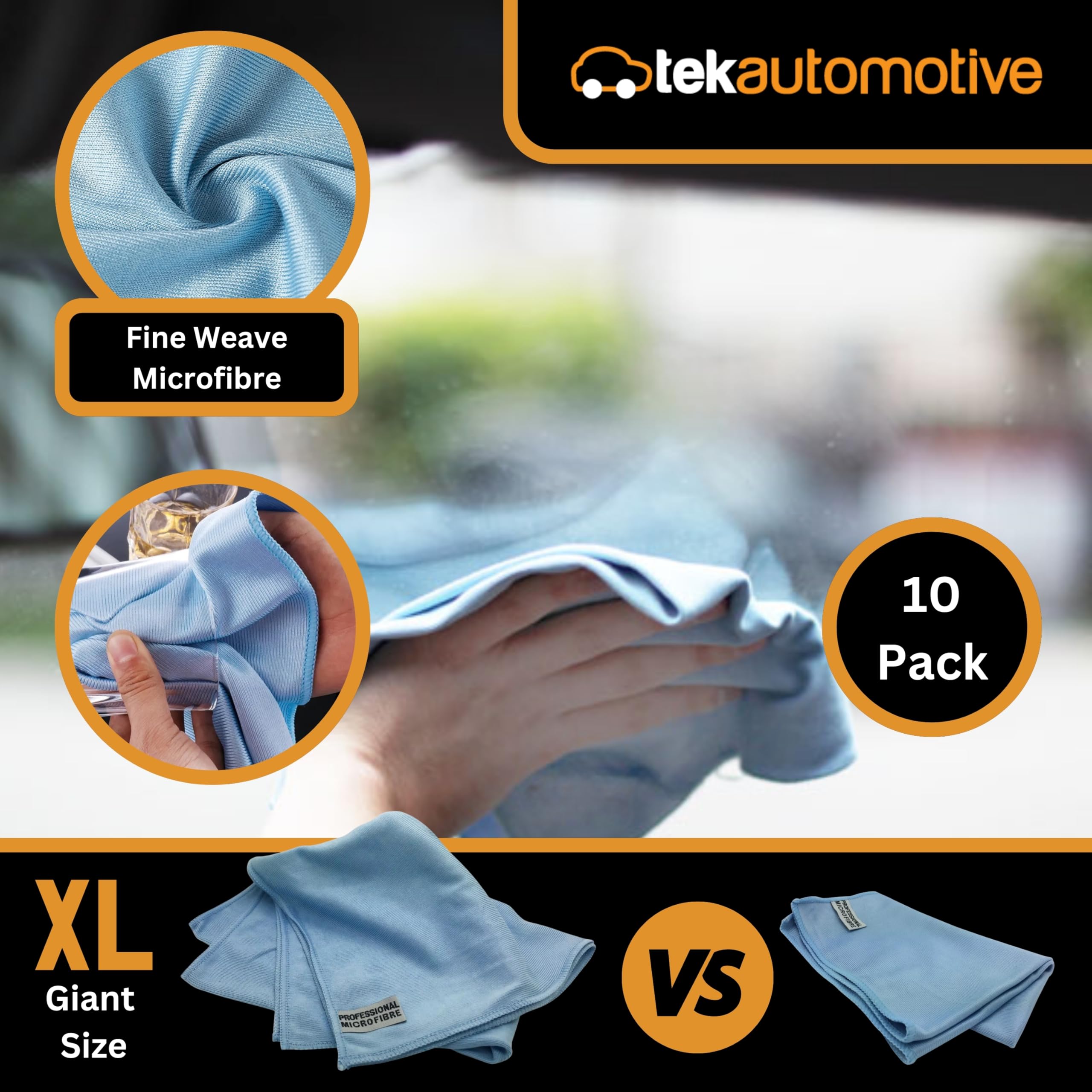 Tek Automotive Paquete de 10 paños gigantes de microfibra de vidrio, extra grandes, 50 x 80 cm, sin rayas, sin pelusas, limpiador de gafas, limpiador de ventanas de coche, duradero y lavable a máquina