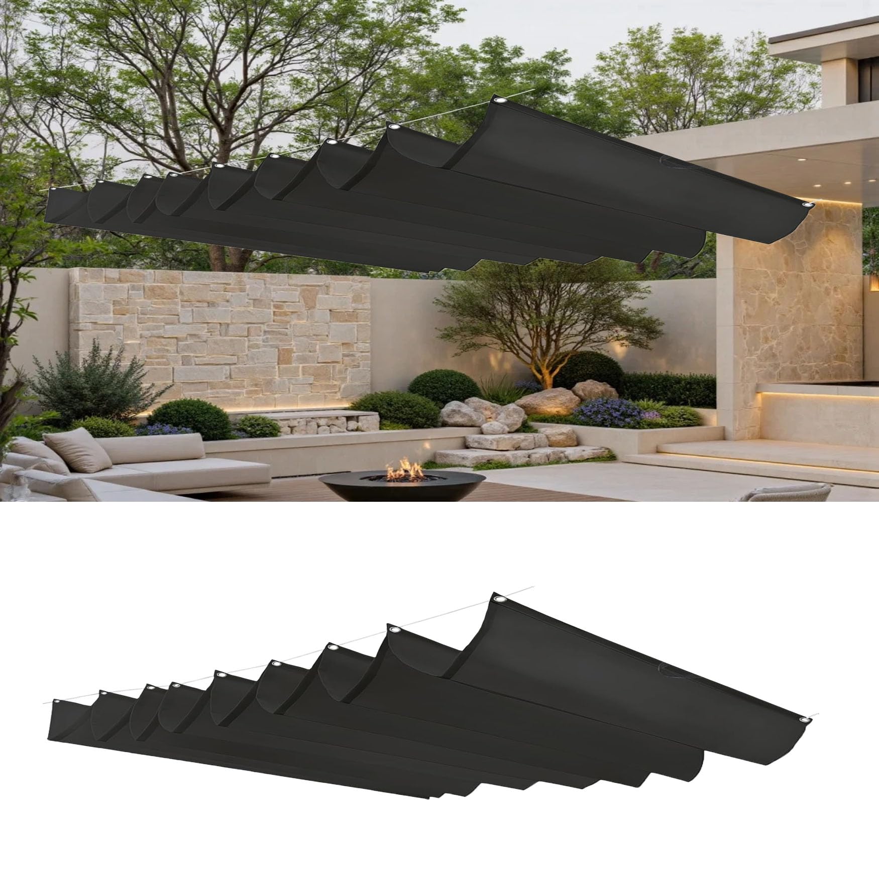 Voile d'ombrage rétractable 160x300 cm noir imperméable pour terrasse